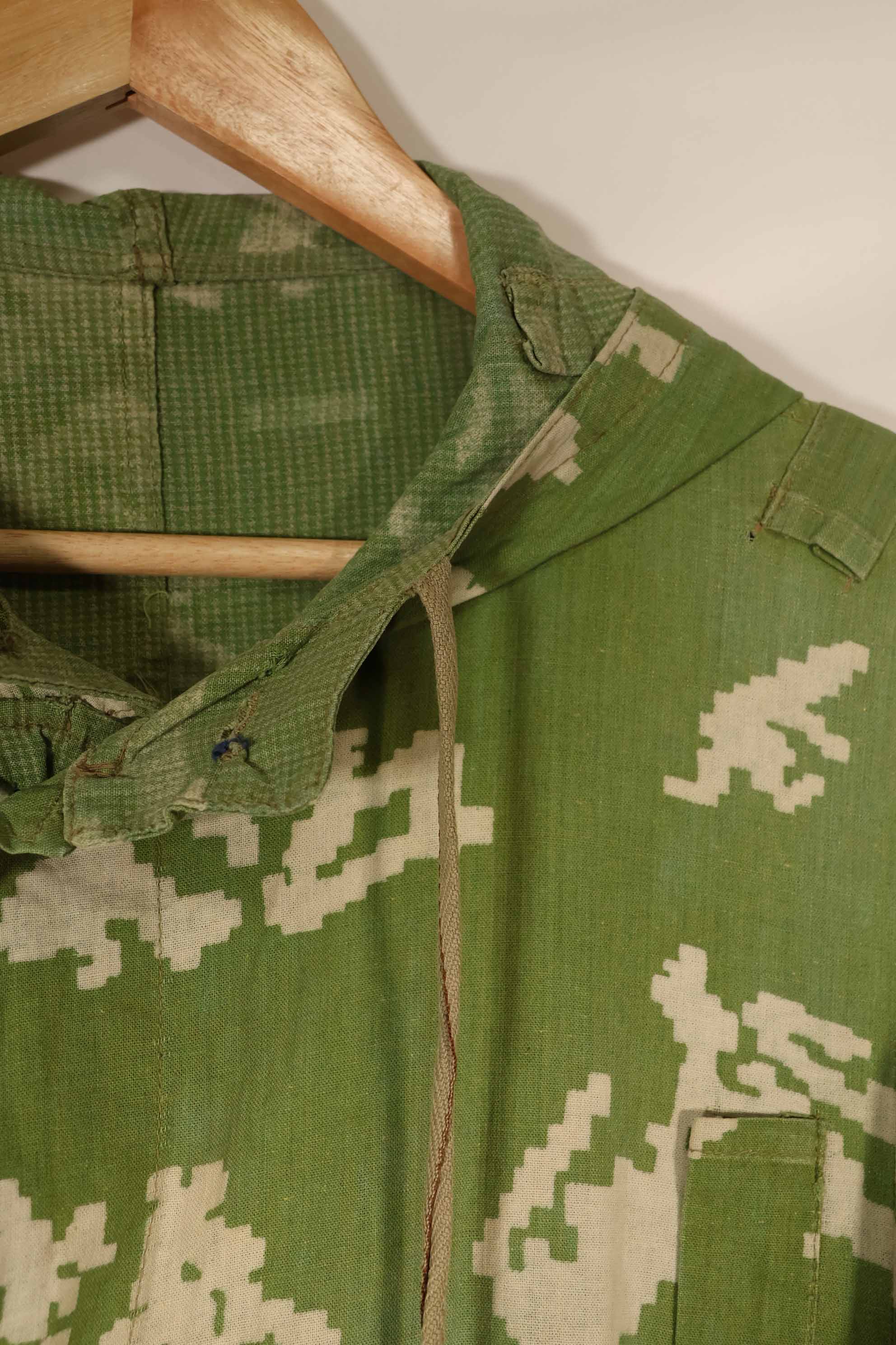 Real 1980s Soviet Russia KLMK camouflage coveralls, used, torn, repaired.