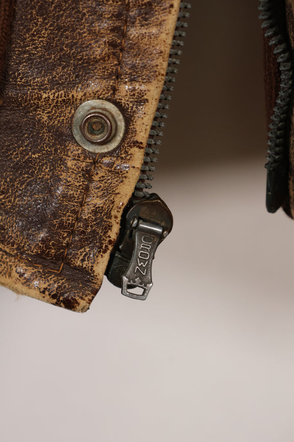 1940's size 46, maker unknown, USAAF A-2 flight jacket, damaged condition, used.