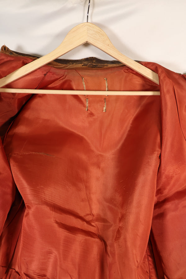 1940's size 46, maker unknown, USAAF A-2 flight jacket, damaged condition, used.