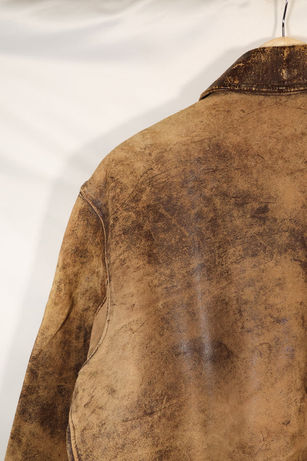 1940's size 46, maker unknown, USAAF A-2 flight jacket, damaged condition, used.