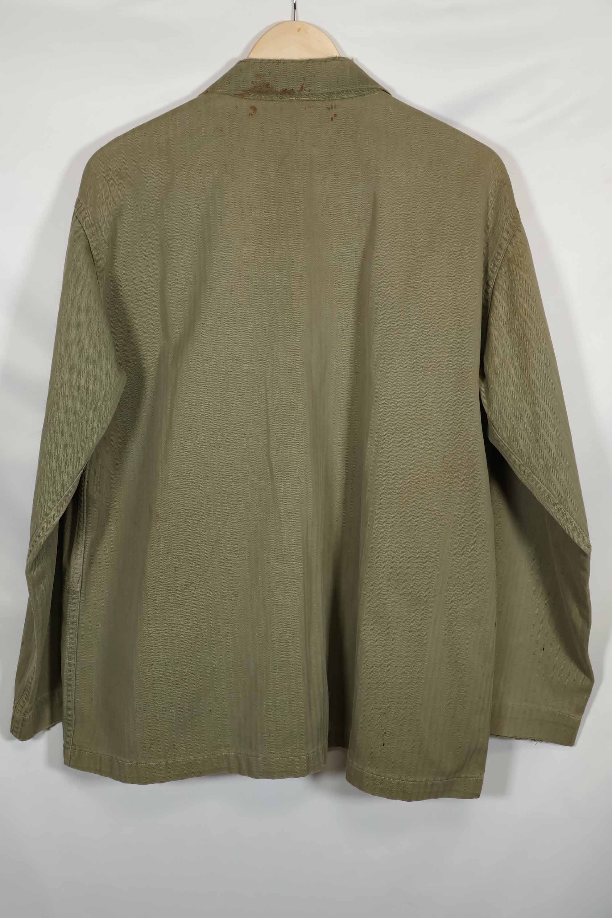 Real U.S. Marine Corps USMC P-44 HBT Utility Jacket, soiled, used.