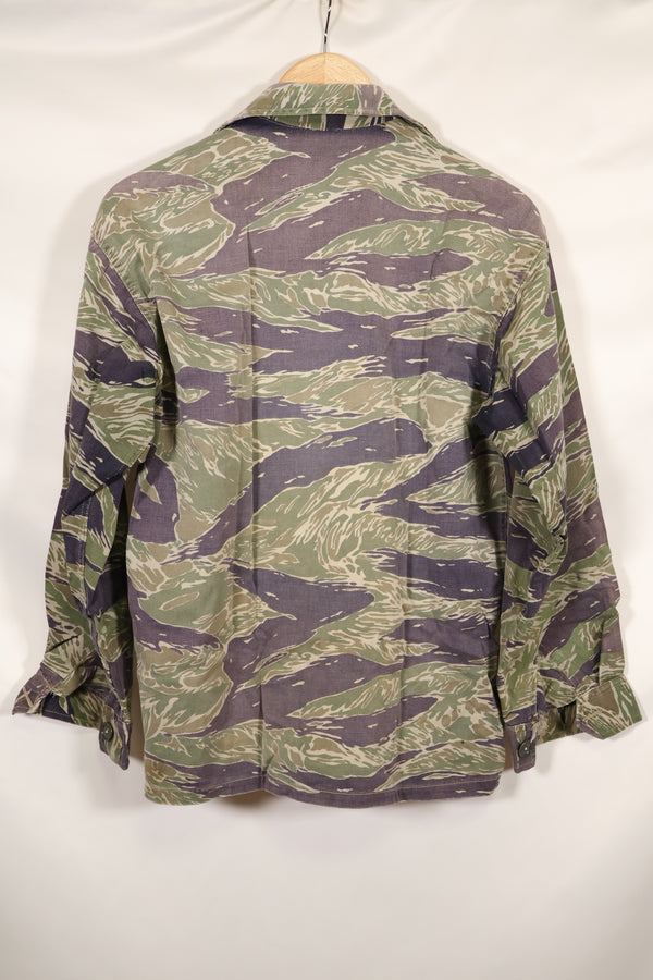 Mid-1960s, estimated A-XL Silver Tiger Tiger stripe shirt, faded, used.