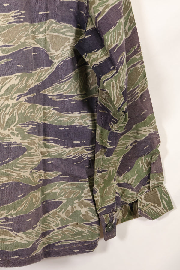 Mid-1960s, estimated A-XL Silver Tiger Tiger stripe shirt, faded, used.