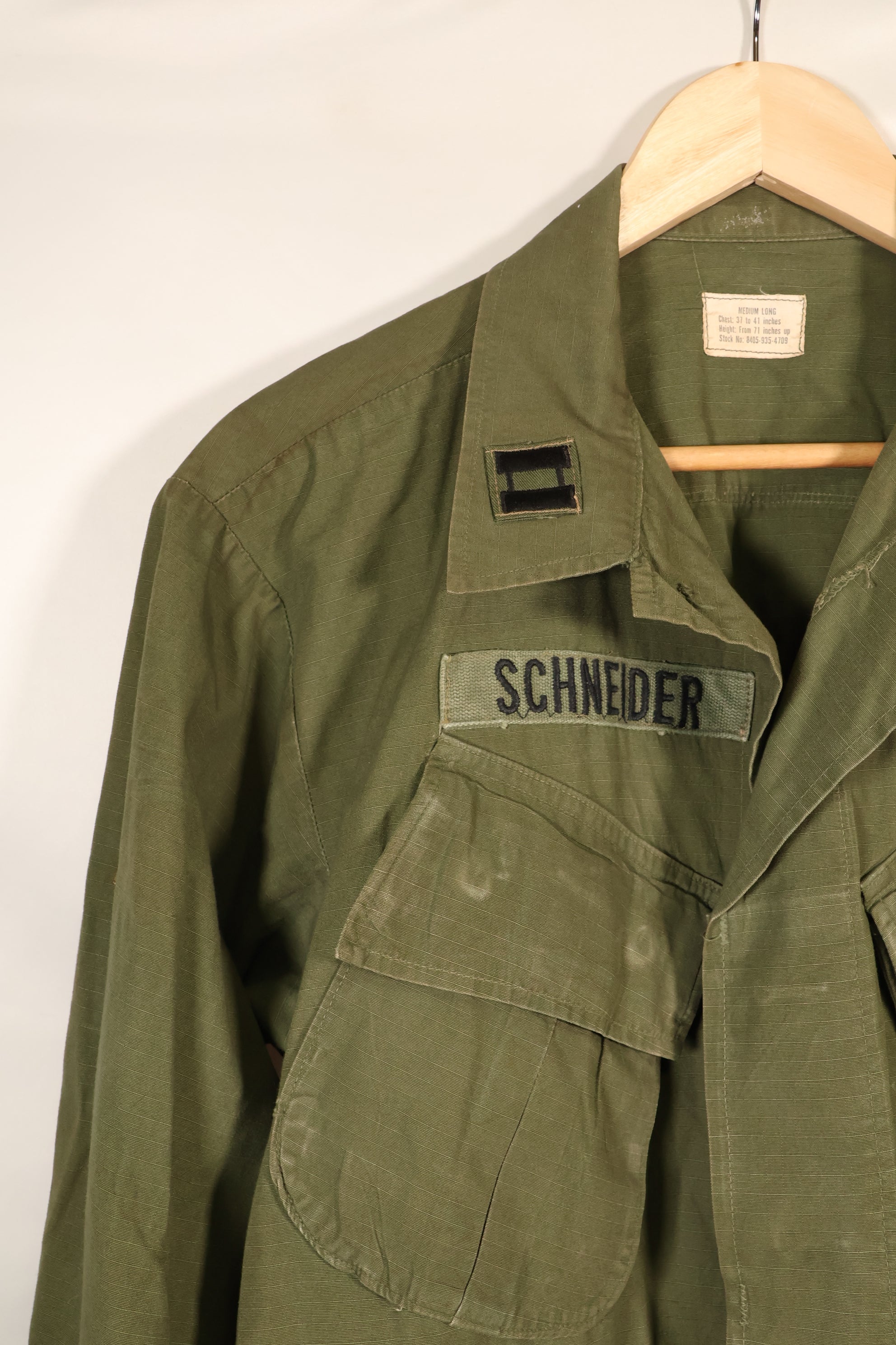 1969 Contract, M-L, 4th Model Jungle Fatigue Jacket, Green Beret Specification, Patches Added Later, Used