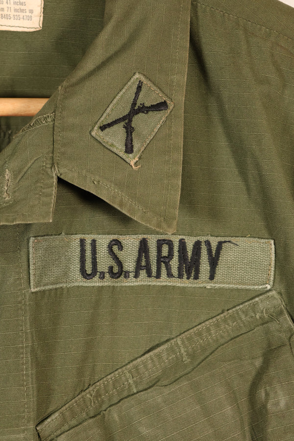 1969 Contract, M-L, 4th Model Jungle Fatigue Jacket, Green Beret Specification, Patches Added Later, Used