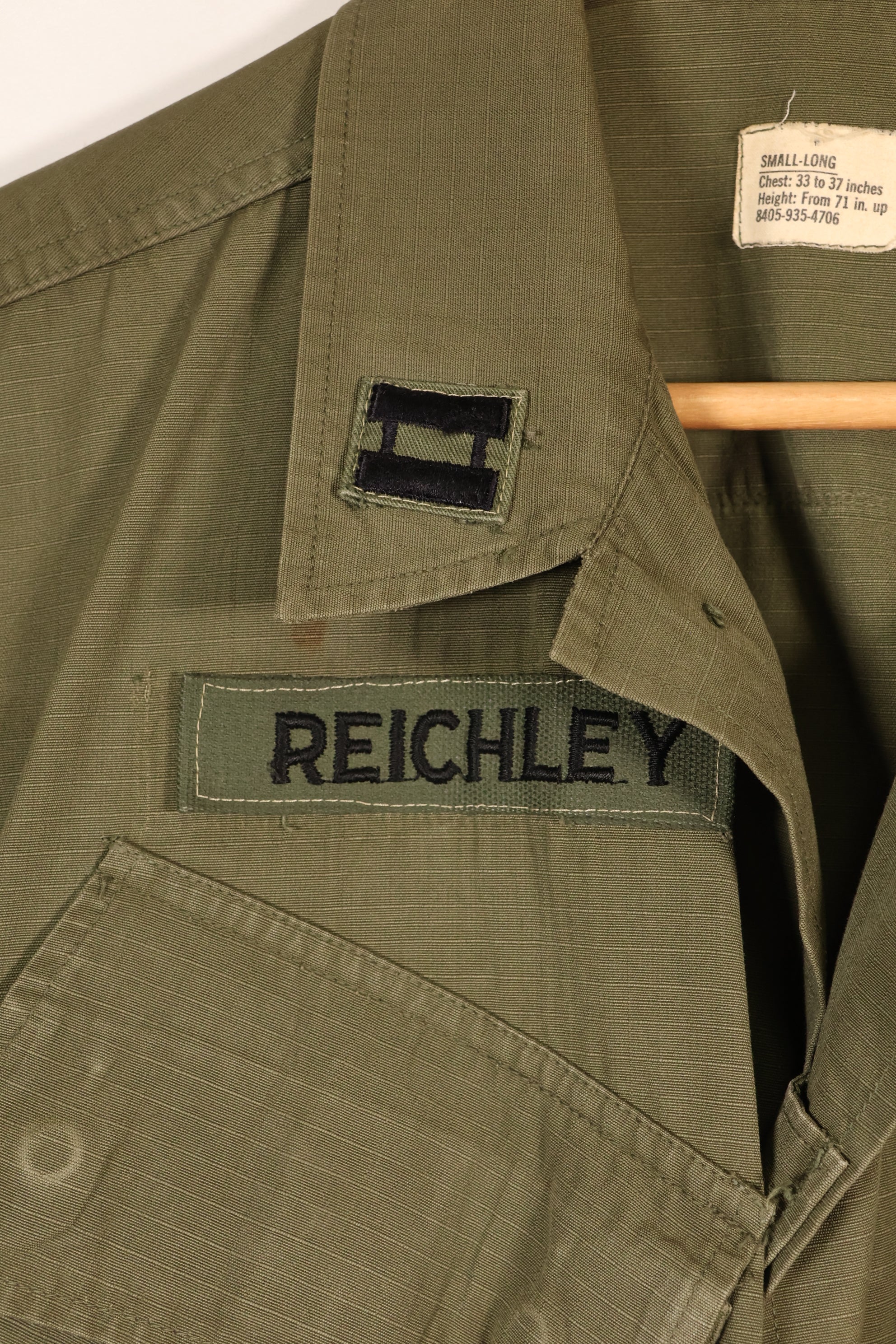 Late 1960s, S-L, U.S. Military, 4th Model Jungle Fatigue Jacket, with added patches, used