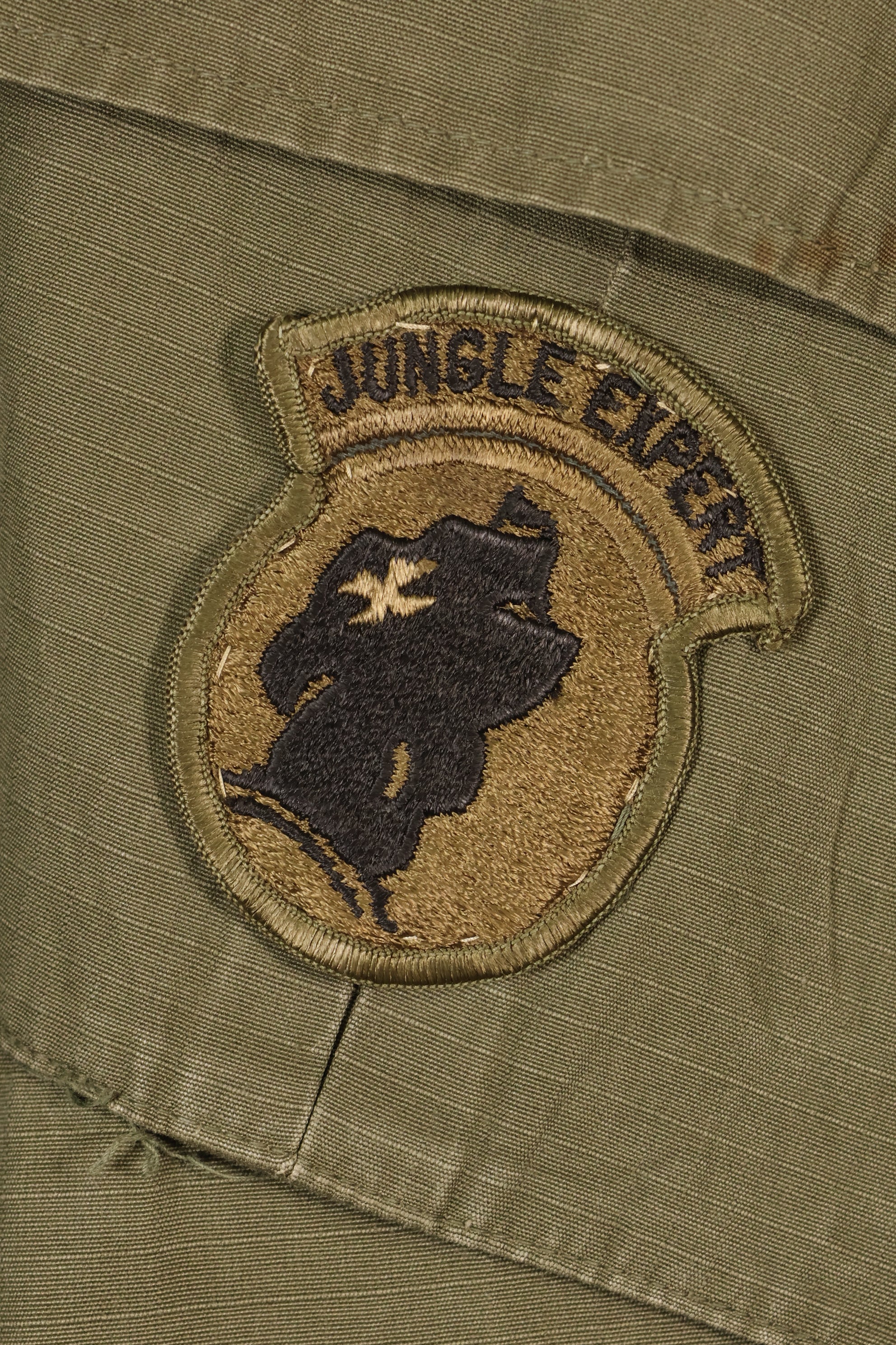 Late 1960s, S-L, U.S. Military, 4th Model Jungle Fatigue Jacket, with added patches, used