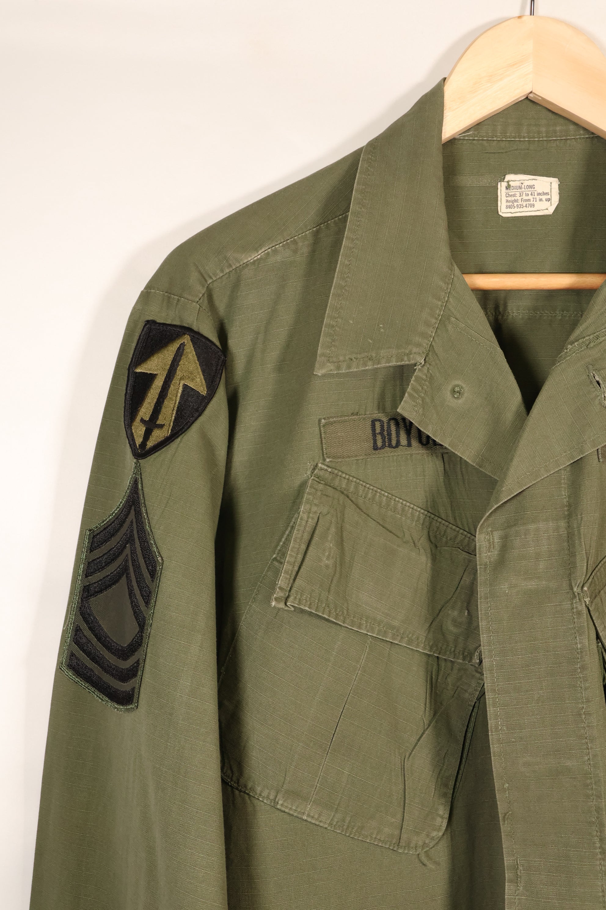 1969 Contract, M-L, 4th Model Jungle Fatigue Jacket, 101st Airborne Division Specification, Used