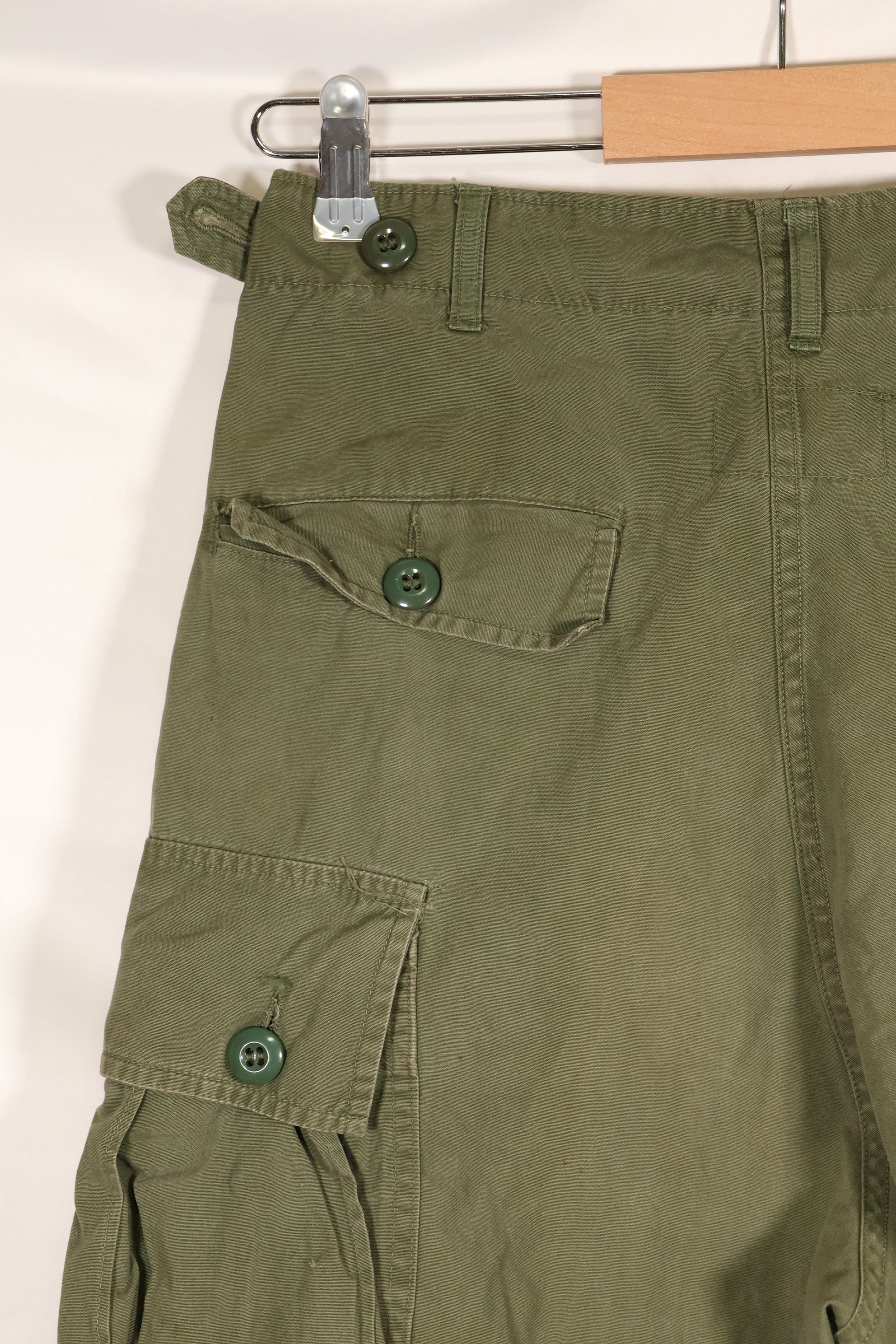 1964 Contract S-L with hemming 1st Model Jungle Fatigue Pants, used with fading.