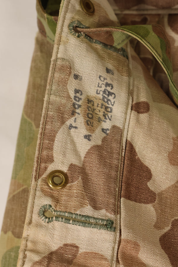 1940s WWII USMC P-44 Frogskin camouflage duck hunter pants, repaired, used.