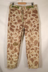 1940s WWII USMC P-44 Frogskin camouflage duck hunter pants, repaired, used.