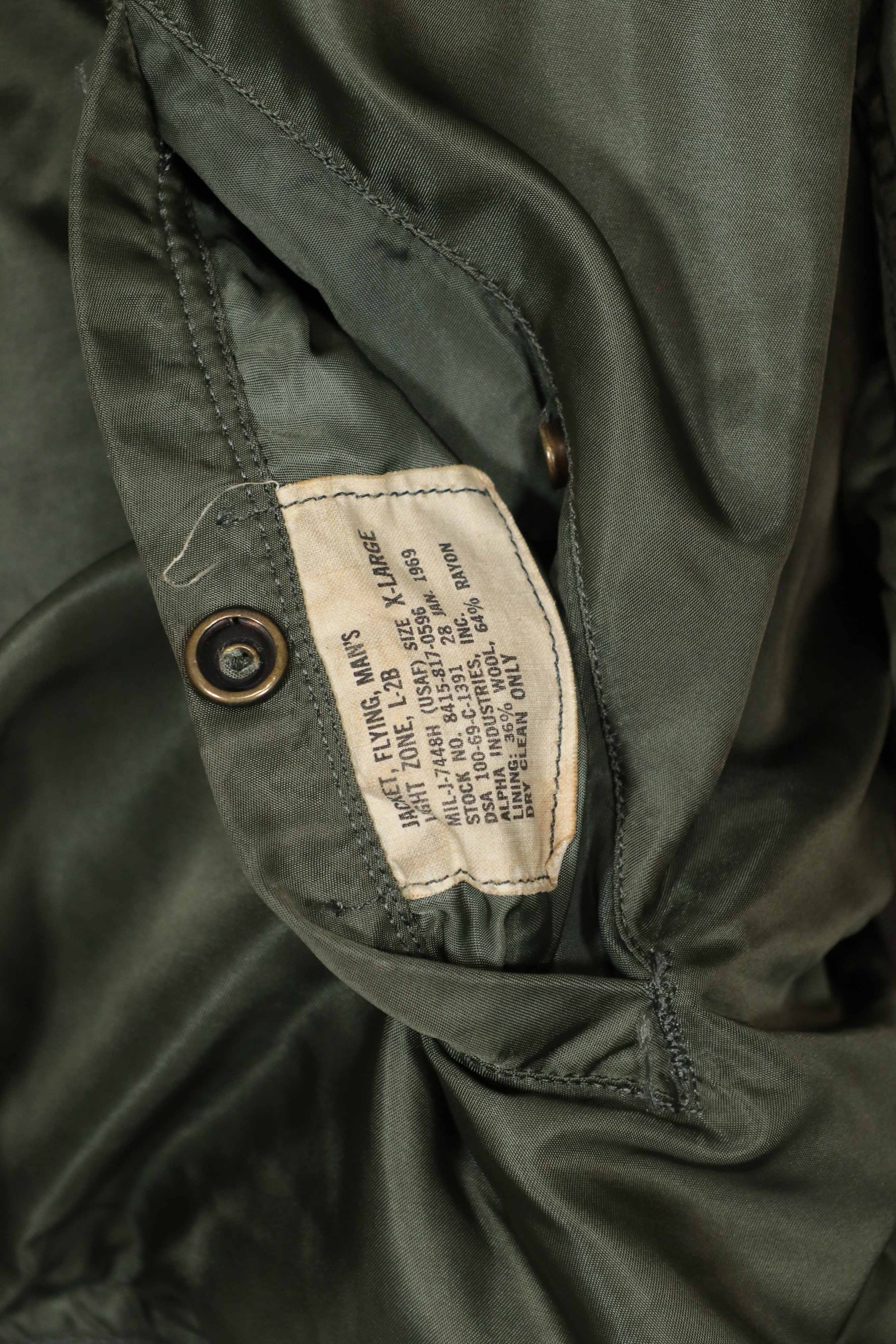 Real 1969 X-Large size L-2B flight jacket, used, good condition.