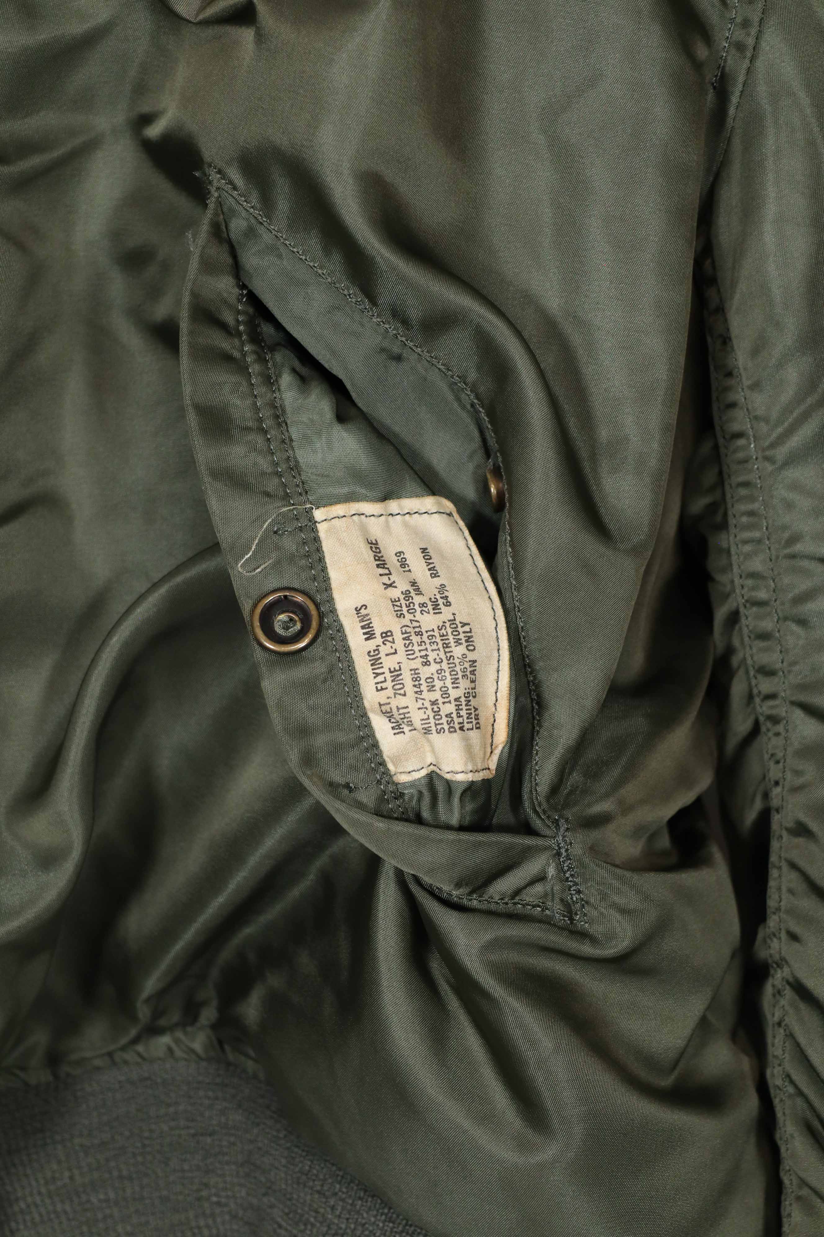 Real 1969 X-Large size L-2B flight jacket, used, good condition.