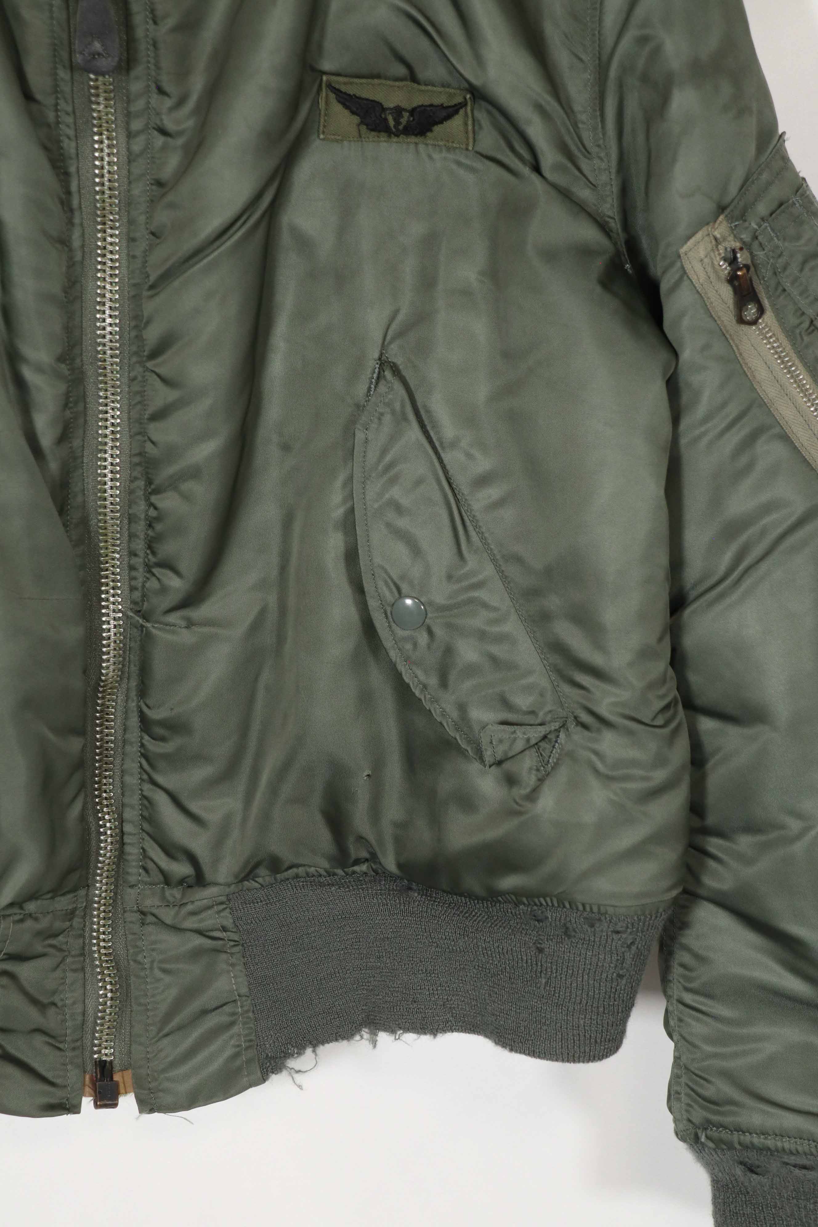 Real 1972 MA-1 flight jacket, used by US Army, knit damaged.