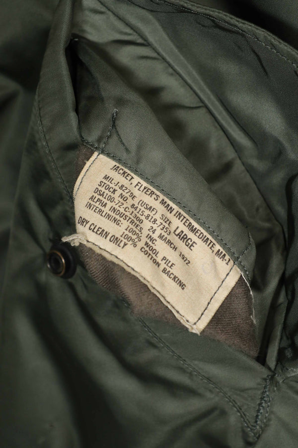 Real 1972 MA-1 flight jacket, used by US Army, knit damaged.