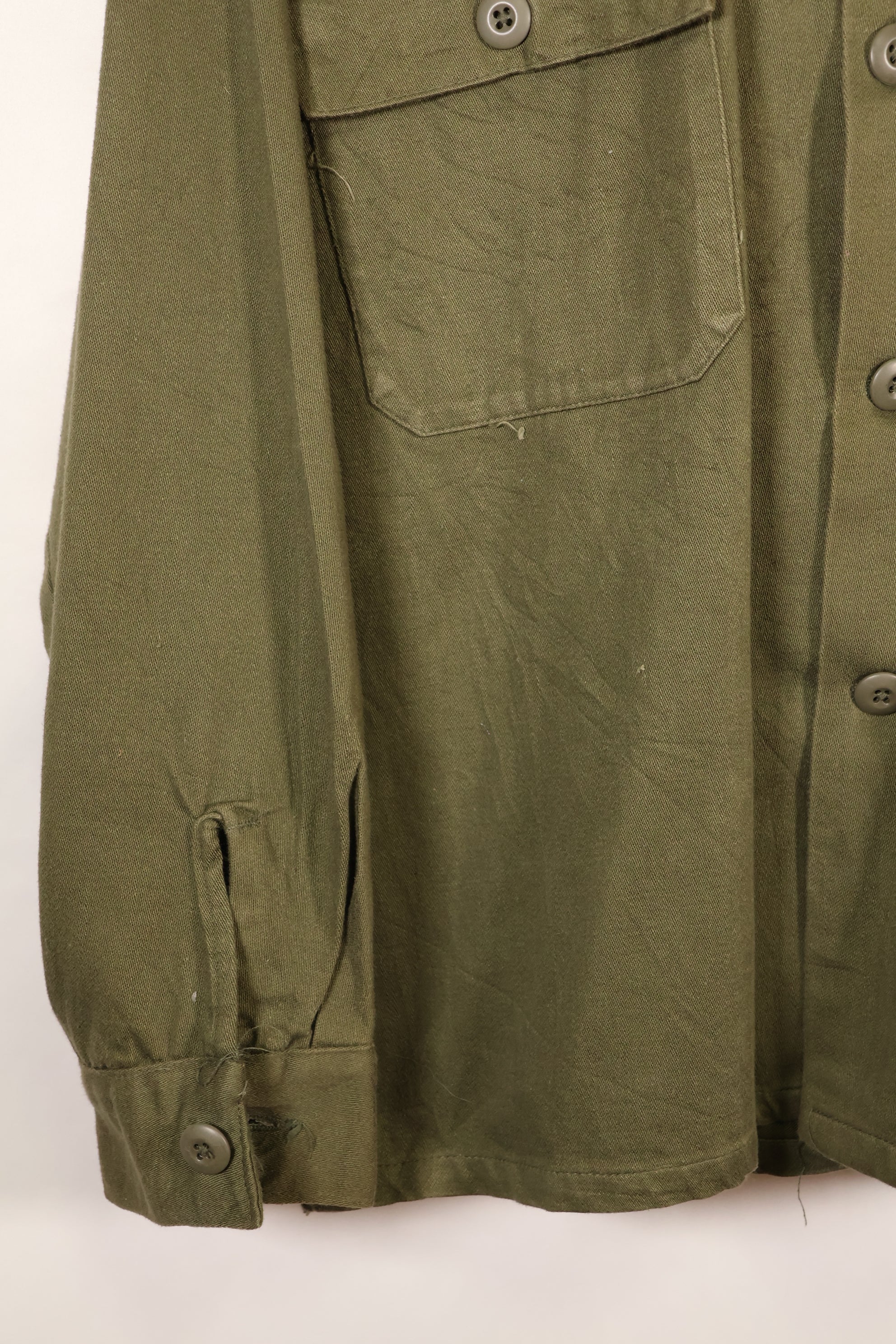 1960s, Estimated Size: MEDIUM, OG-107, Utility Shirt, Rare Cut, Retrofitted Patch, Used