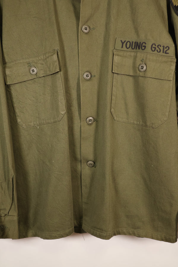1960s, Estimated Size: MEDIUM, OG-107, Utility Shirt, Rare Cut, Retrofitted Patch, Used