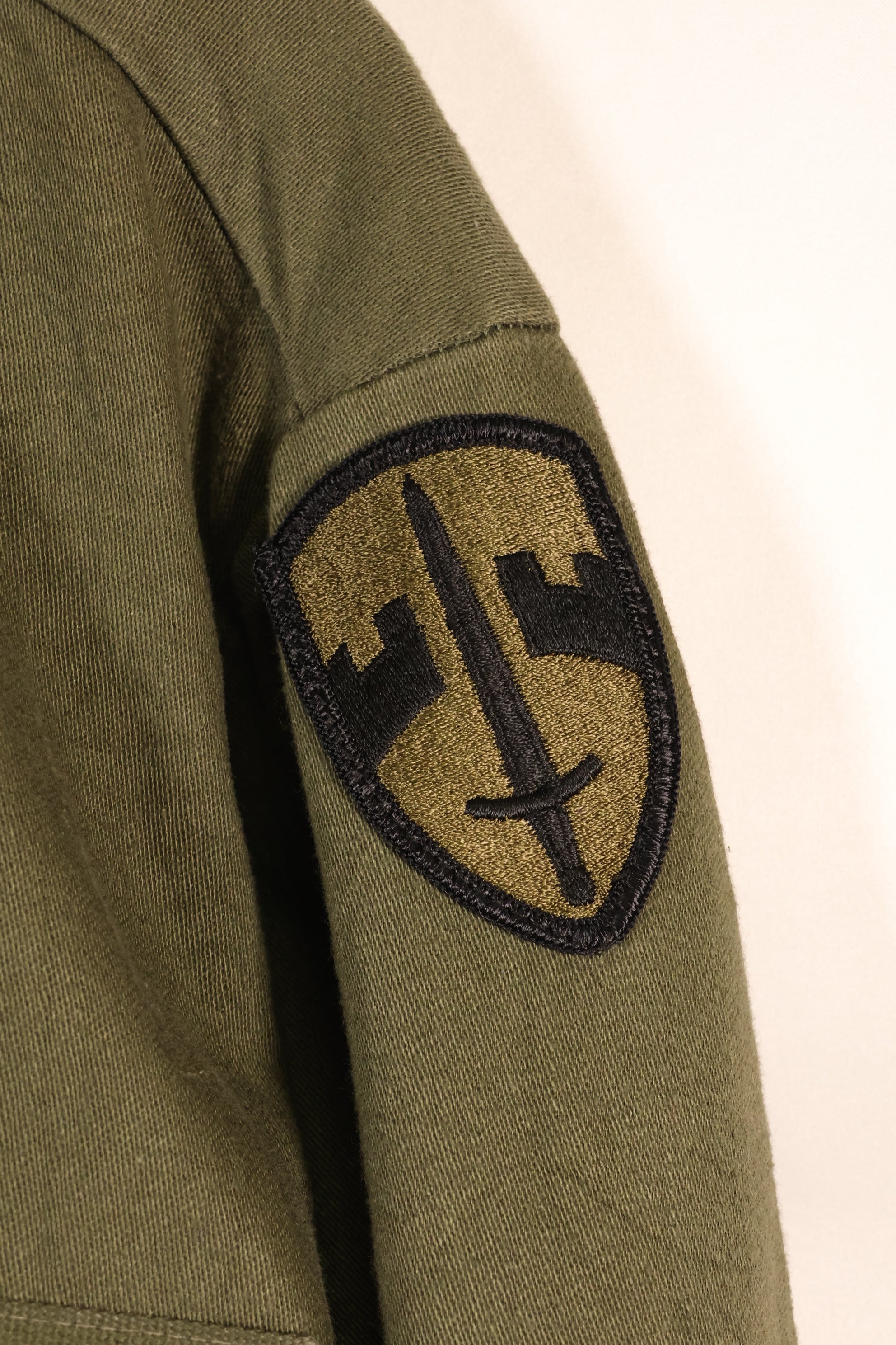 1960s, Estimated Size: MEDIUM, OG-107, Utility Shirt, Rare Cut, Retrofitted Patch, Used