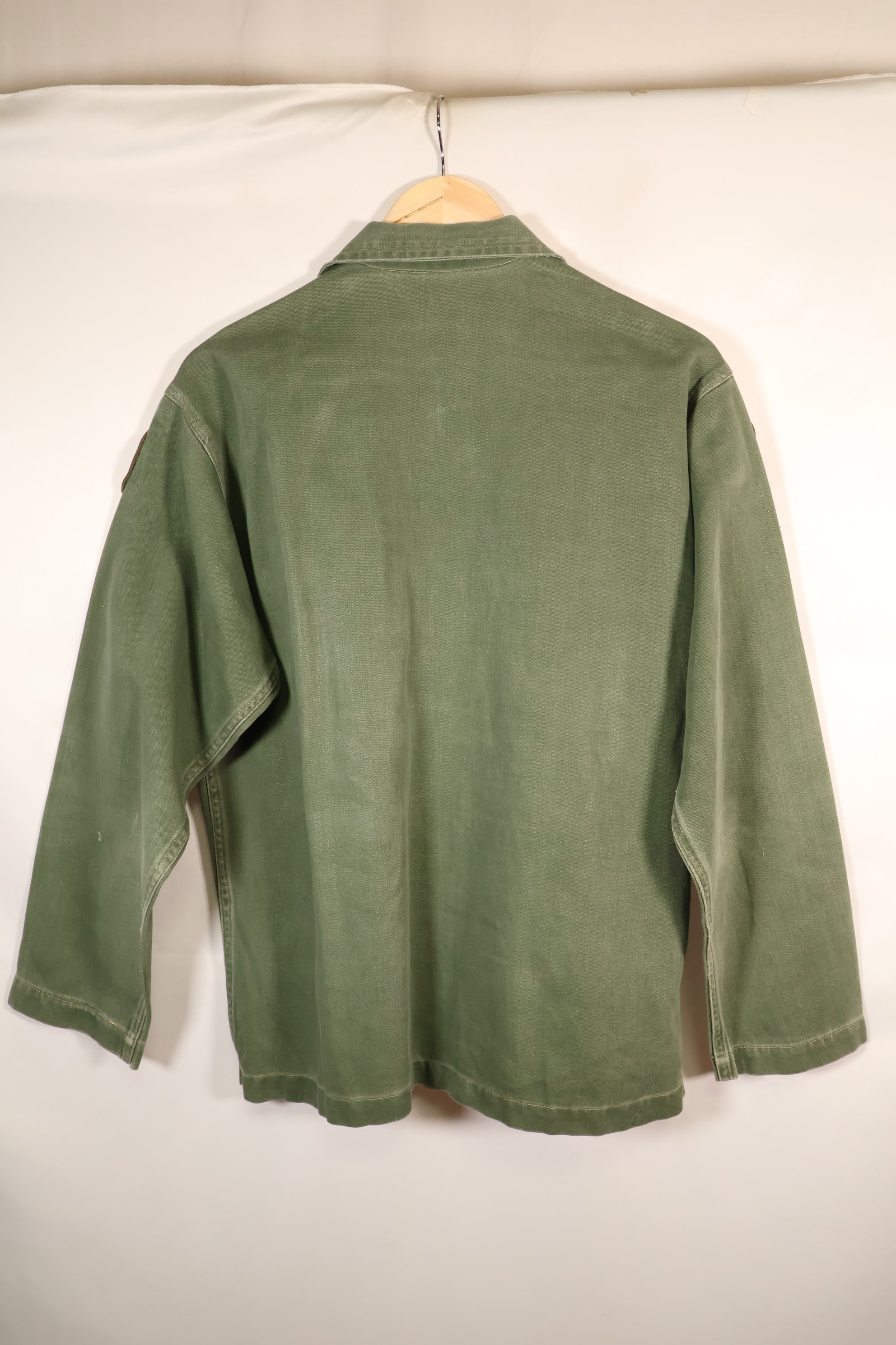 1960s, Estimated Size: SMALL, OG-107 Utility Shirt with Patches, Used