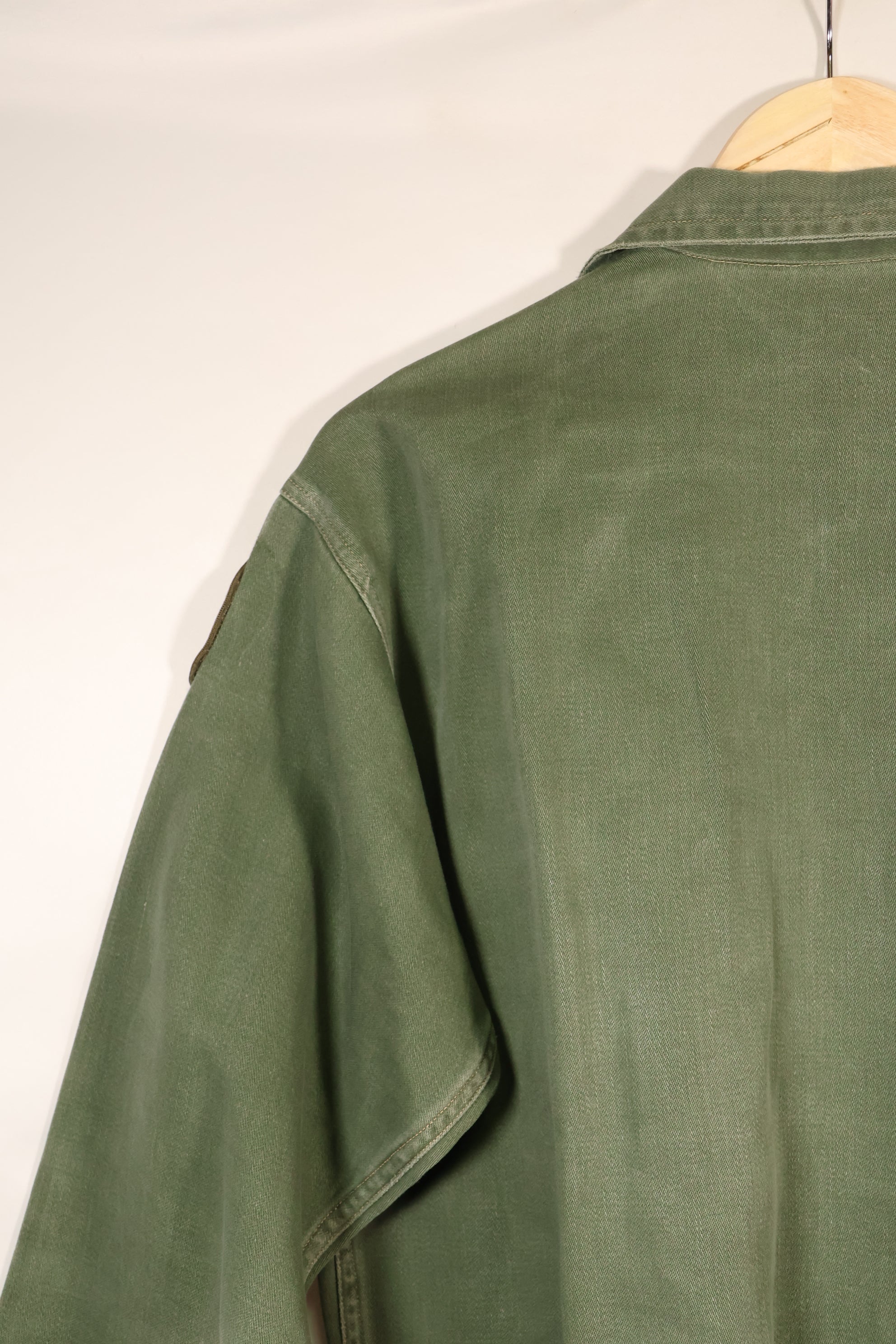 1960s, Estimated Size: SMALL, OG-107 Utility Shirt with Patches, Used