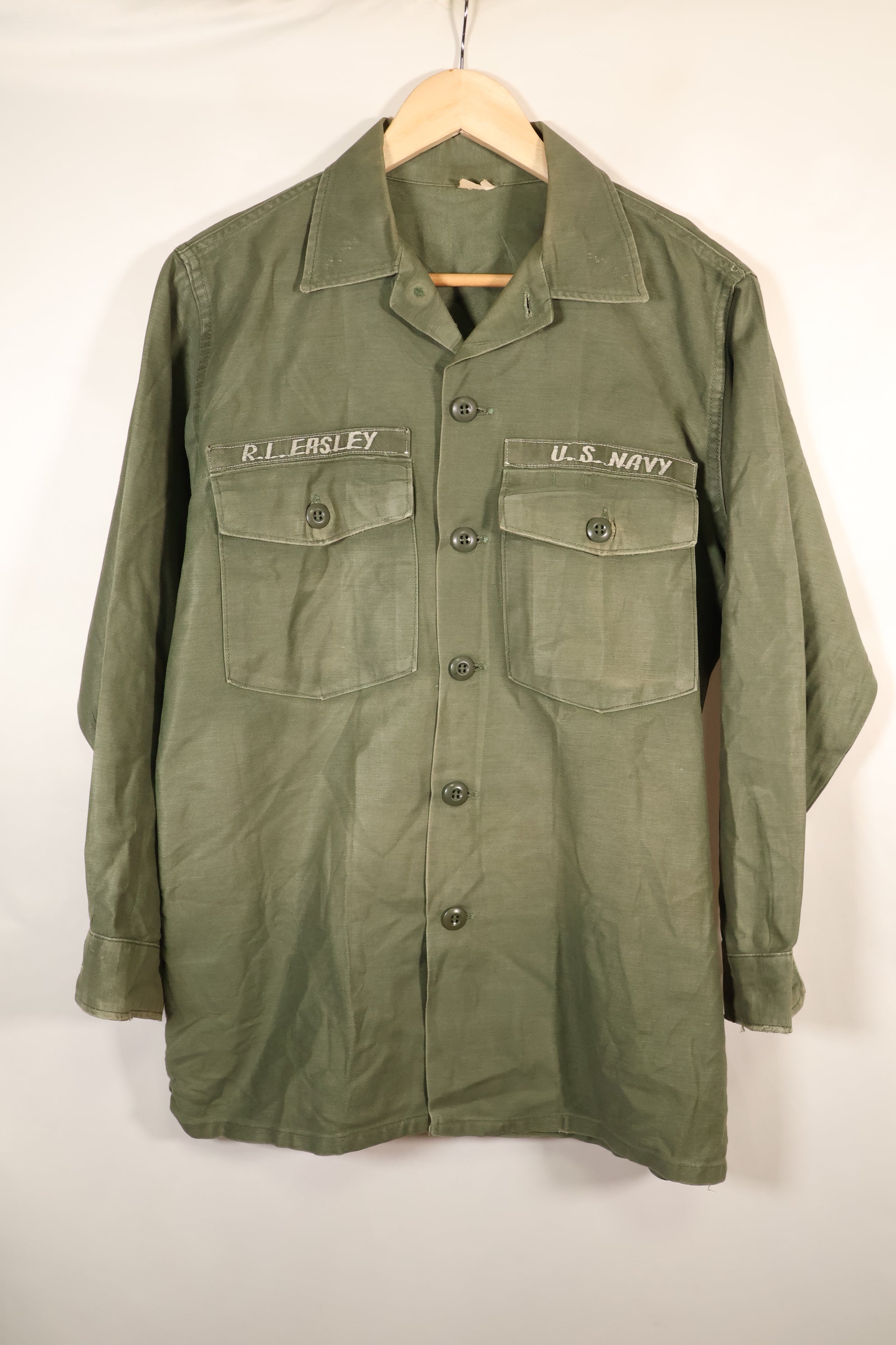 1971 Contract, Estimated Size: SMALL, OG-107 Utility Shirt, U.S. Navy, Original Tapes, Used