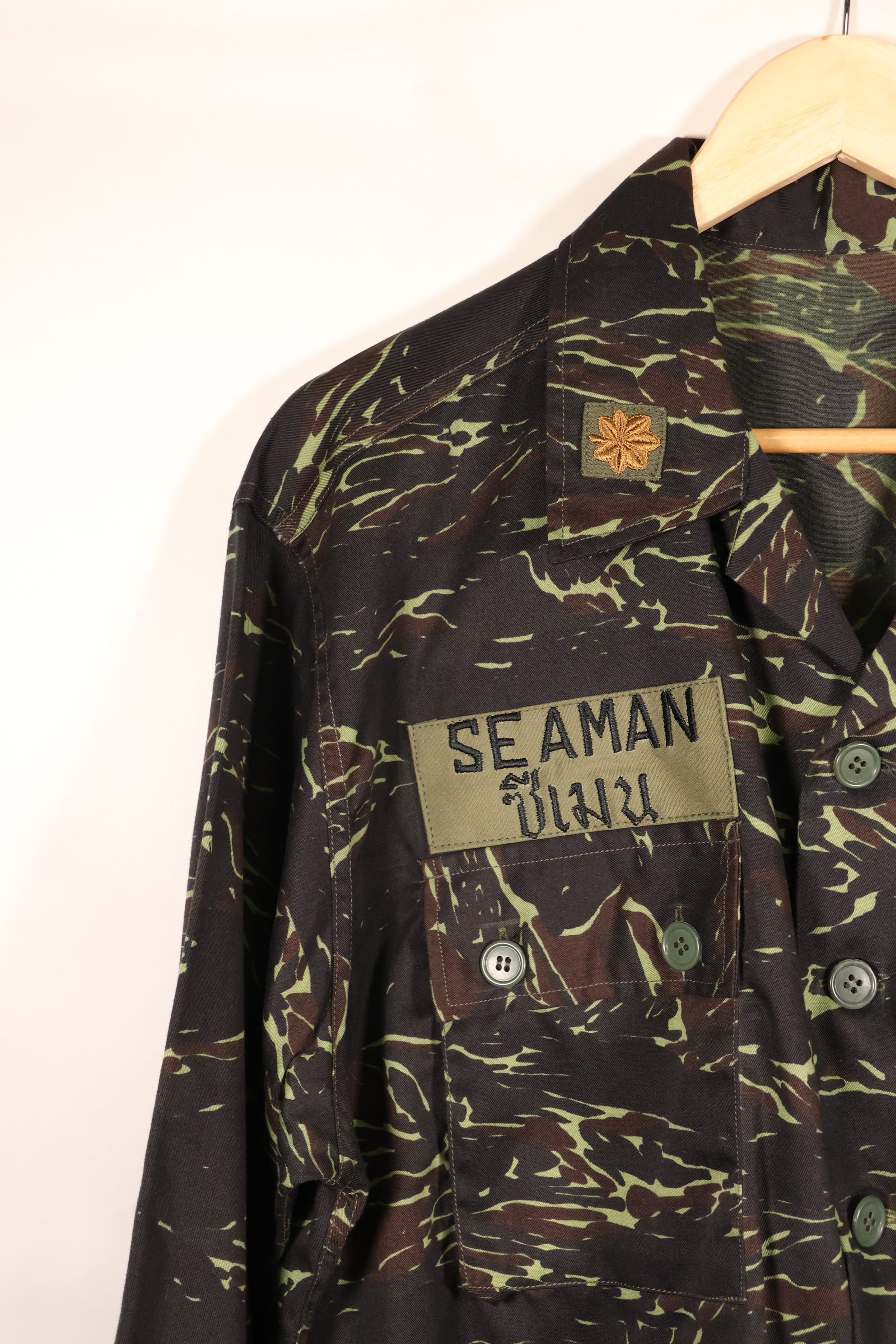1970s Thai Border Guard "Shadow Tiger" Locally Made Tiger-Striped Shirt, Used, Size B