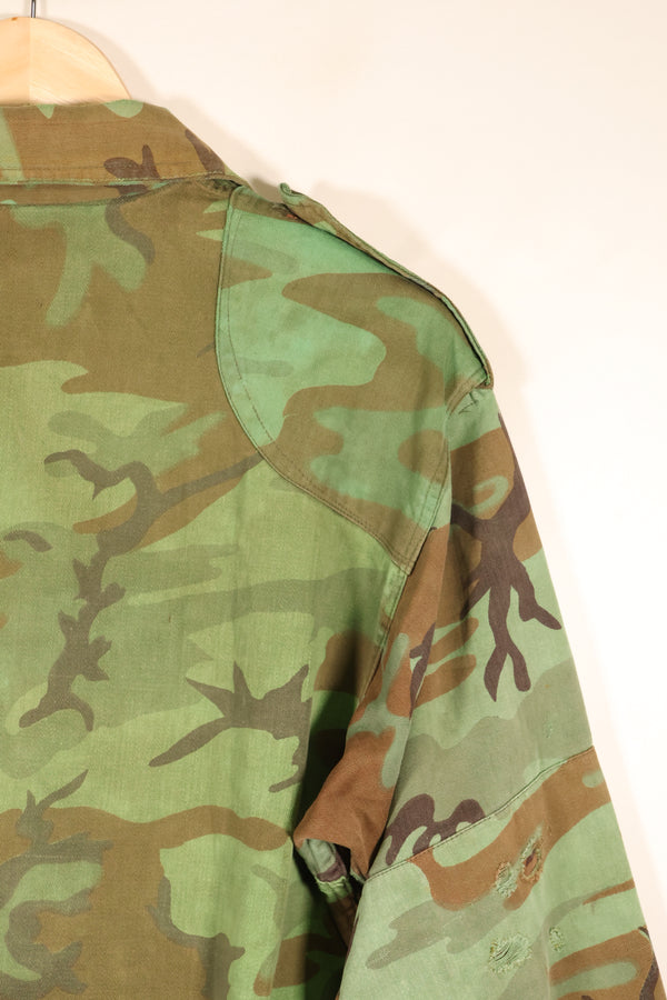Early 1970s, Large Size, ARVN, South Vietnamese Airborne Division, Leaf Camouflage Shirt, Repaired, Used