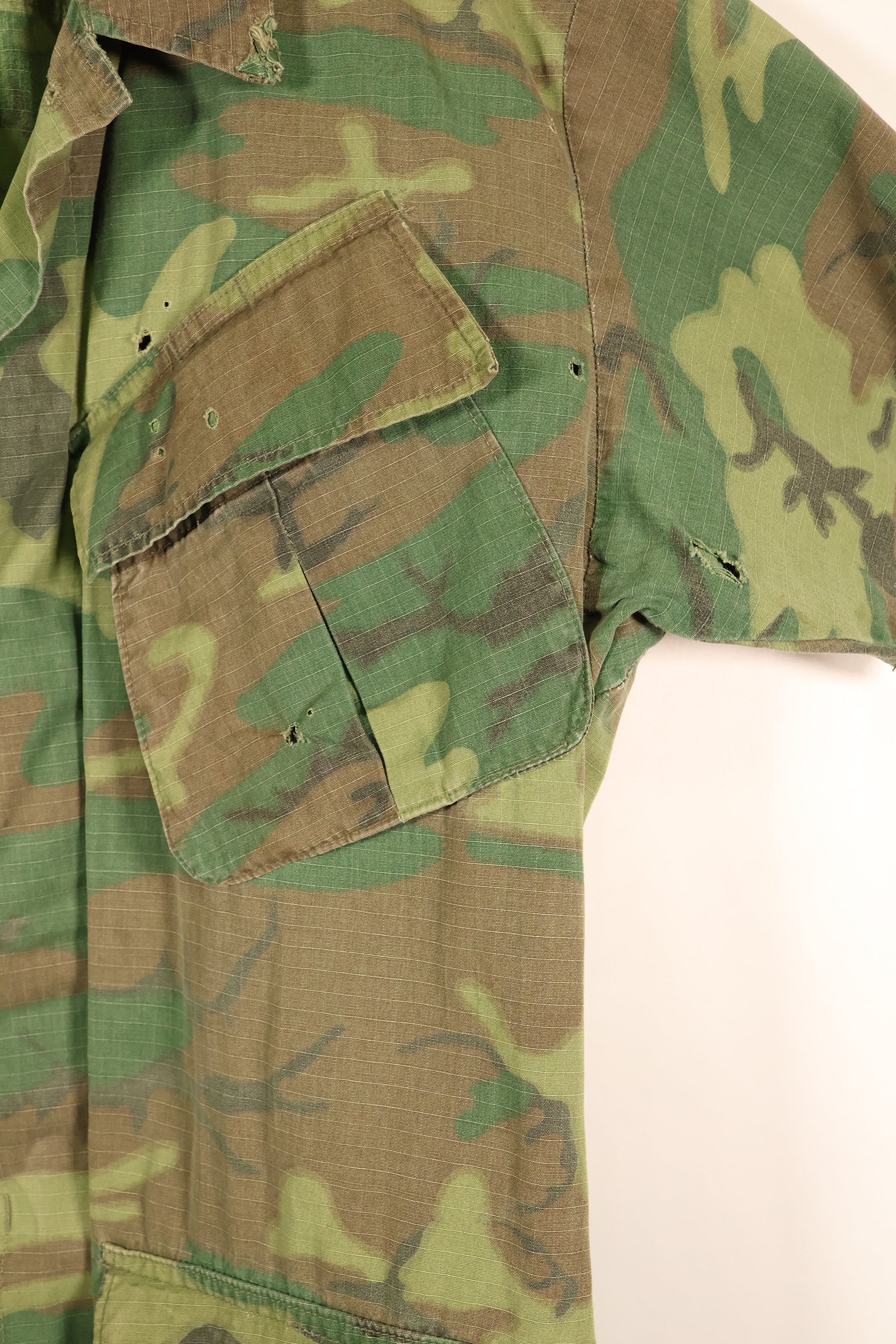 1969 Contract, S-S, ERDL Green Leaf Camo, Jungle Fatigue Jacket, Short-Sleeve Custom, Used