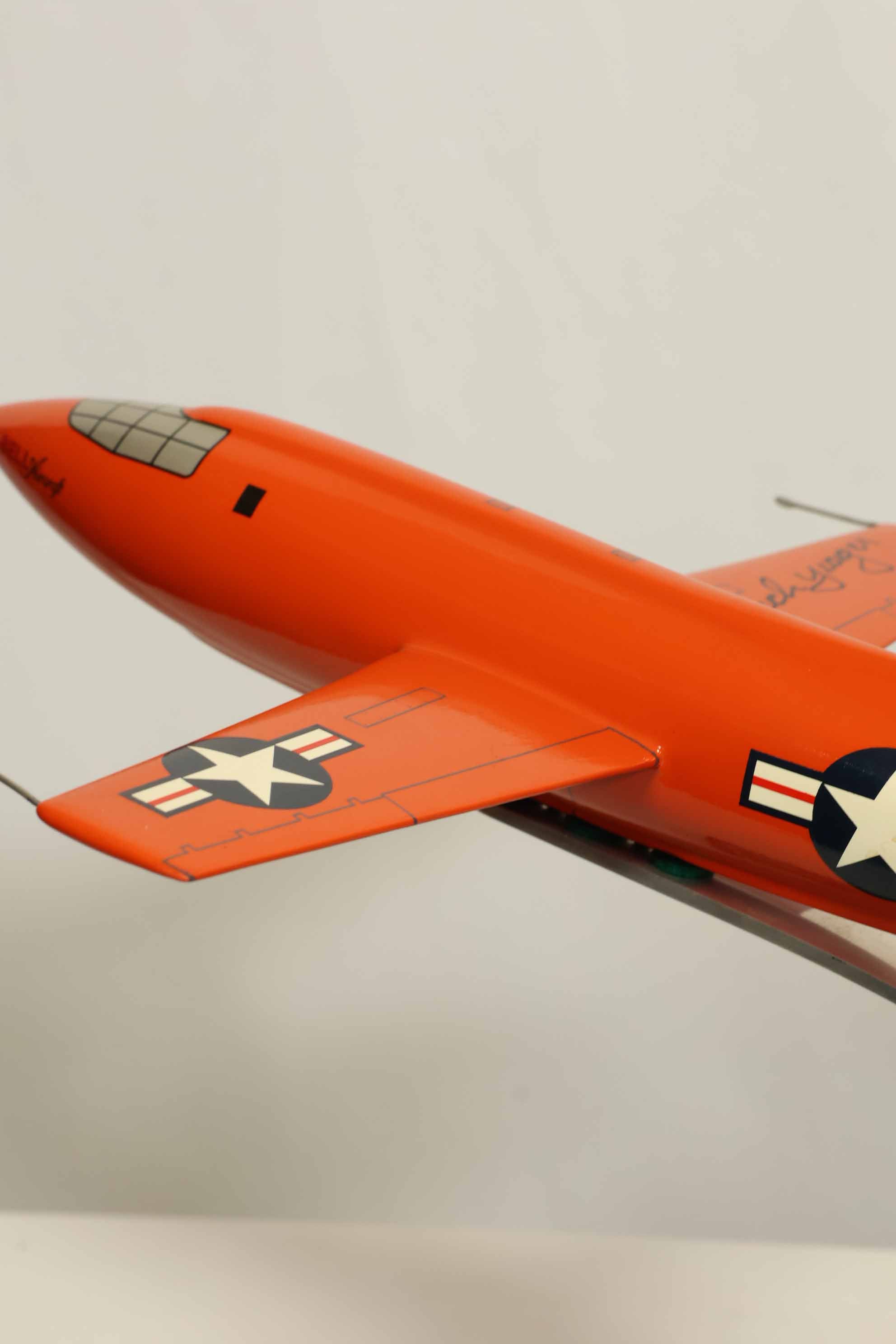 Autographed by US Air Force Brigadier General Chuck Yeager, X-1 manned aircraft model, used.