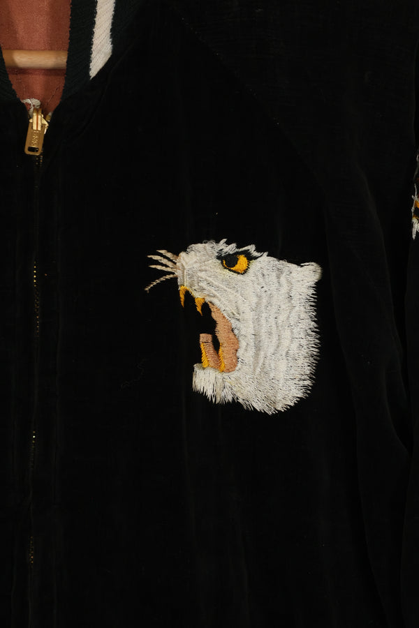 1950's Japan Jacket, large size, tiger design, black, repaired, used