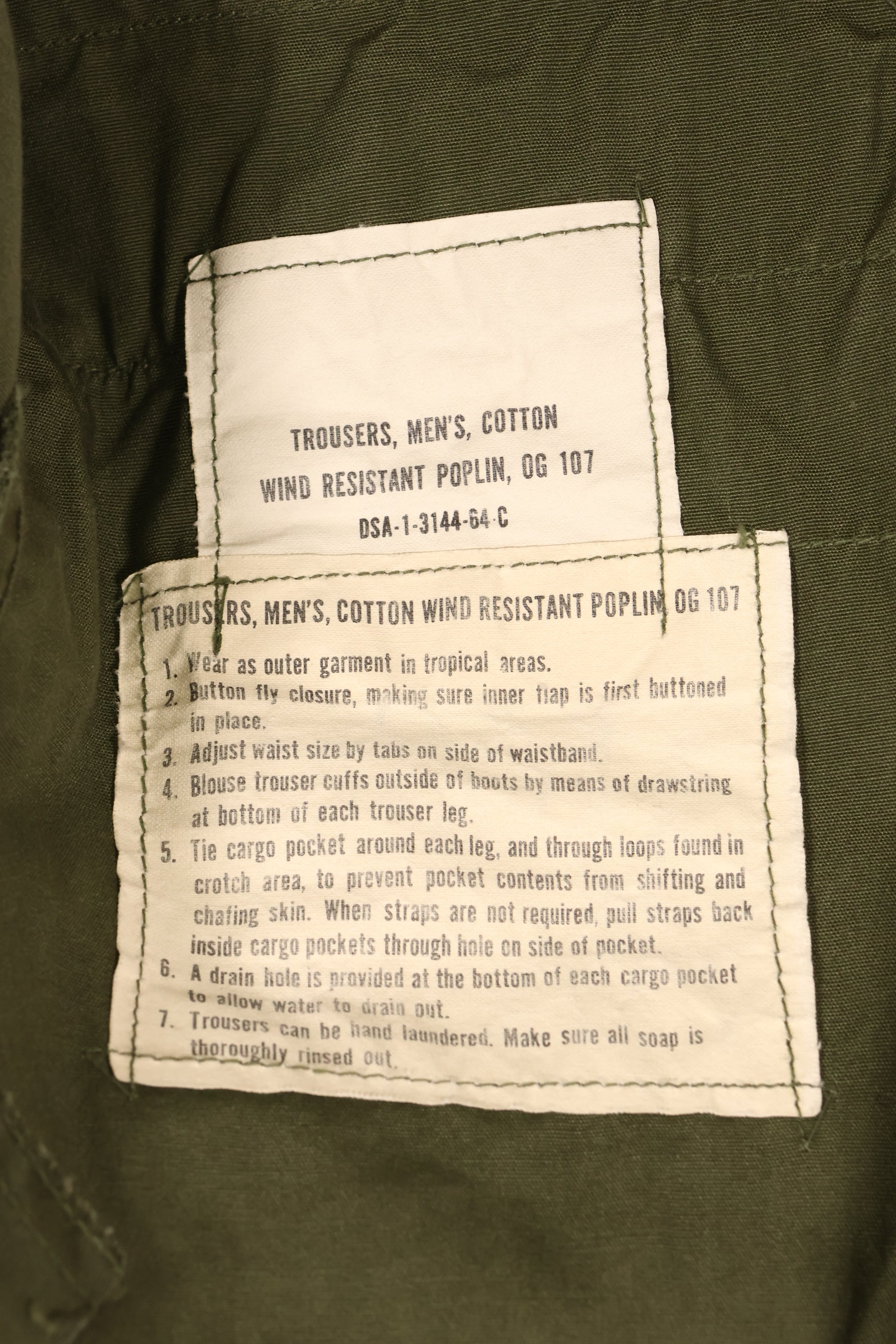 1964 Contract, M-S, U.S. Military, 1st Model Jungle Fatigue Pants, Good Condition, Used