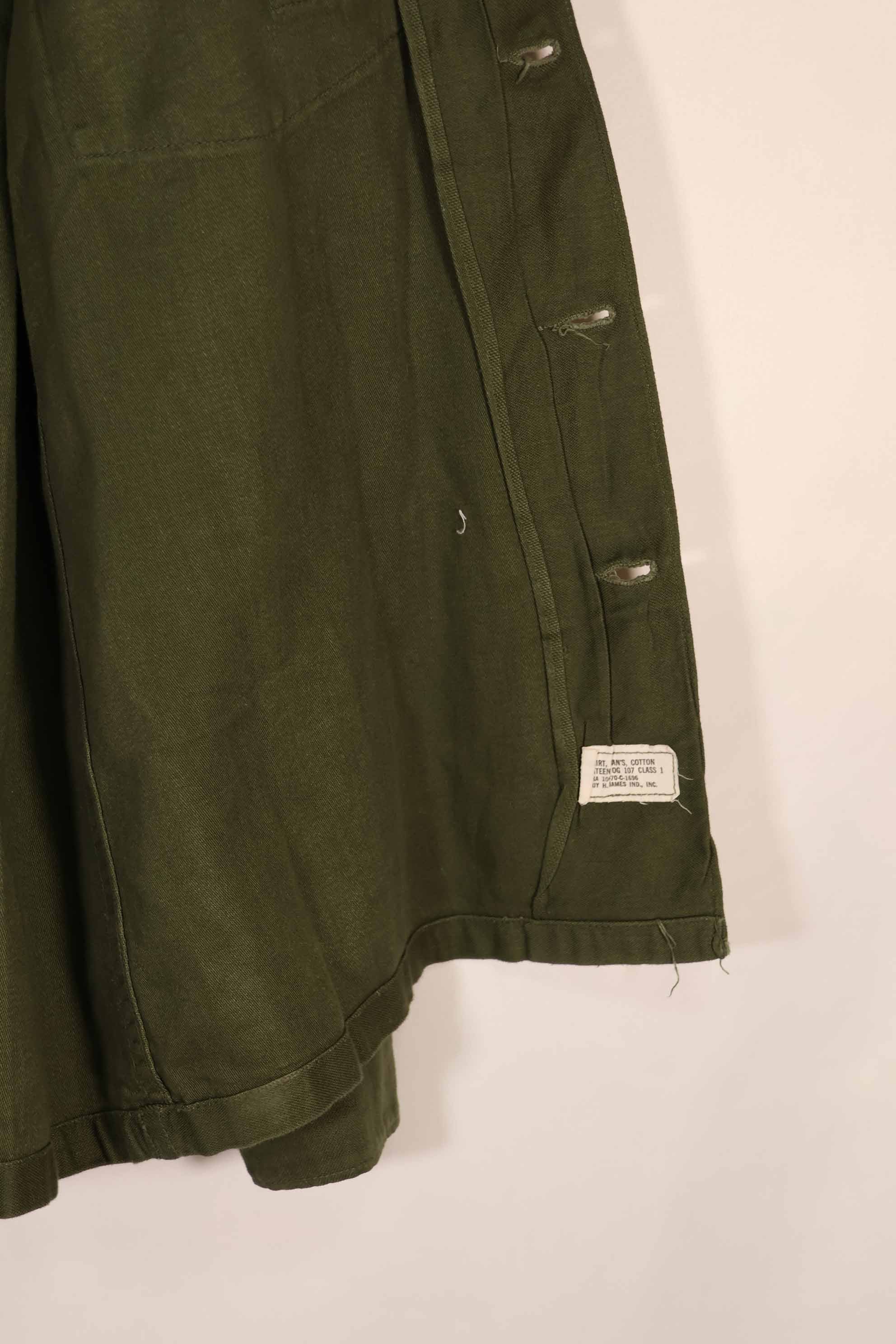 Real 1970 OG-107 utility shirt with Army Airborne insignia, used.