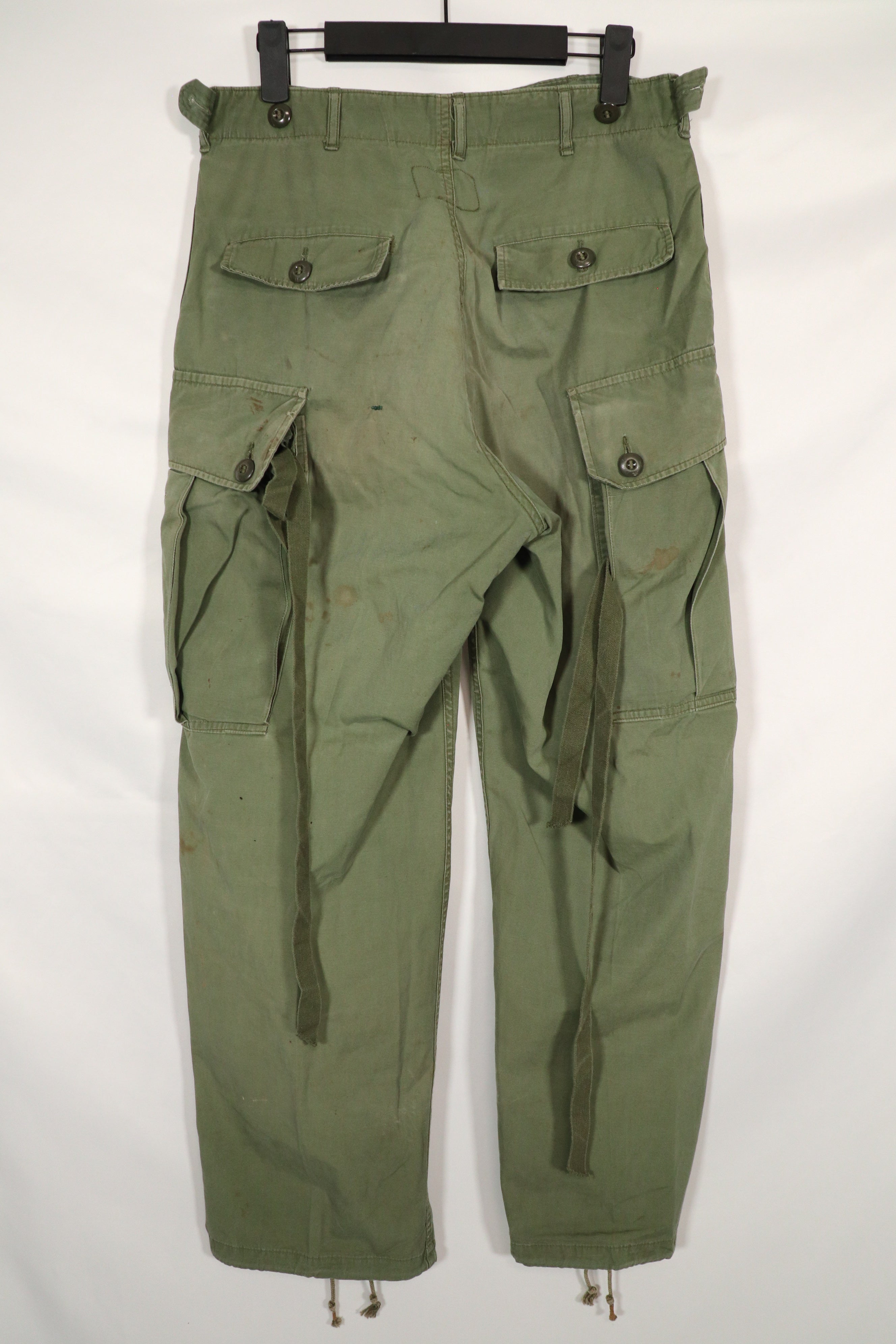 Real 1963 1st Model Jungle Fatigue Pants with leg ties, used.