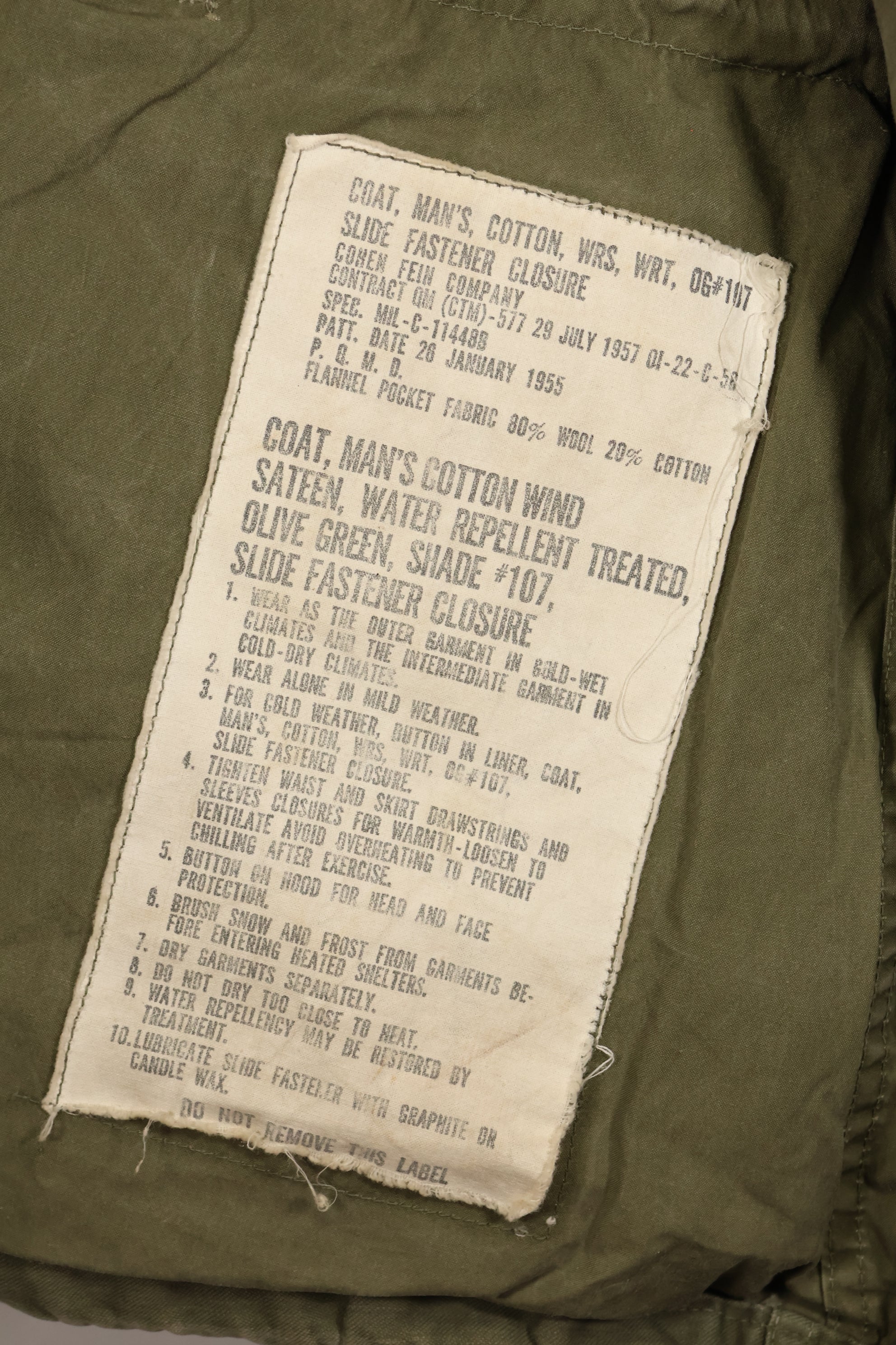 1957 Contract, S-S, U.S. Military, M51 Fold Jacket, No Liner, Faded, Used