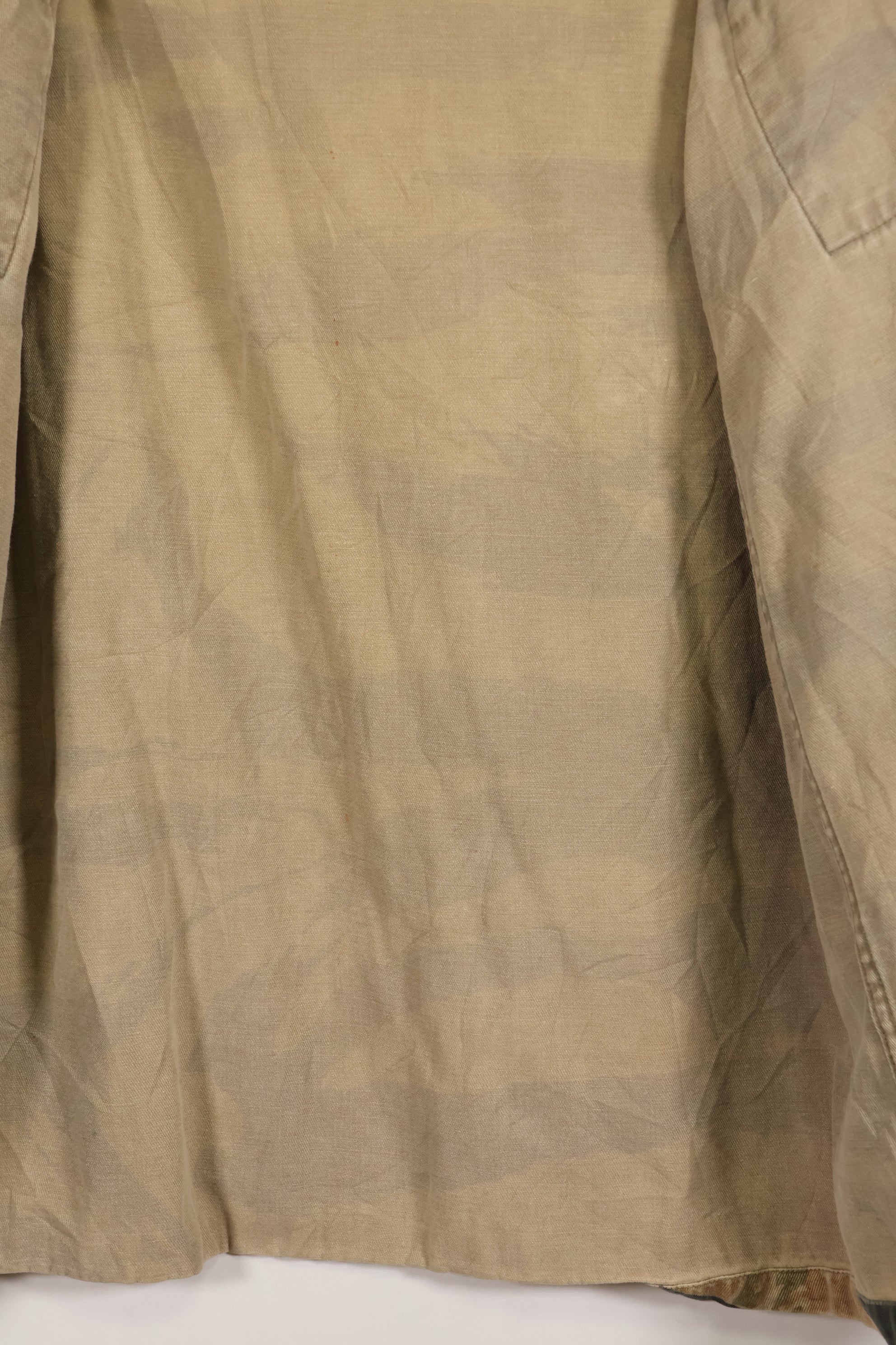 Estimated late 1960s-1970s locally made tiger stripe shirt, used.