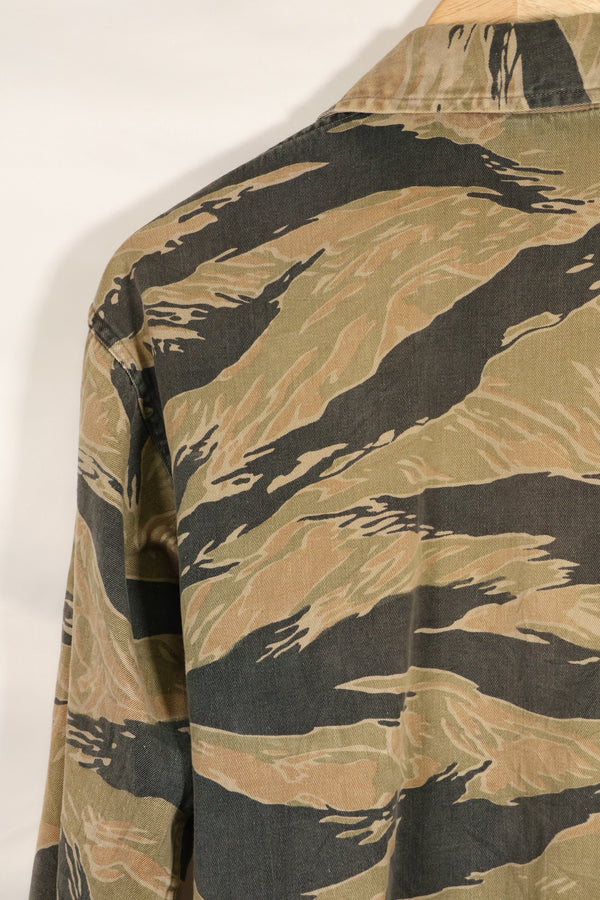 Estimated late 1960s-1970s locally made tiger stripe shirt, used.