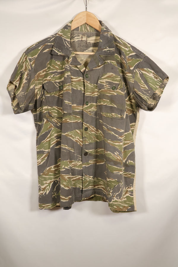 Estimated 1970s locally made tiger stripe short sleeve shirt, used.
