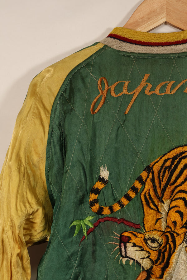 Real early 1950's Japan Jacket, rare embroidery, with piping, used, zipper damaged.