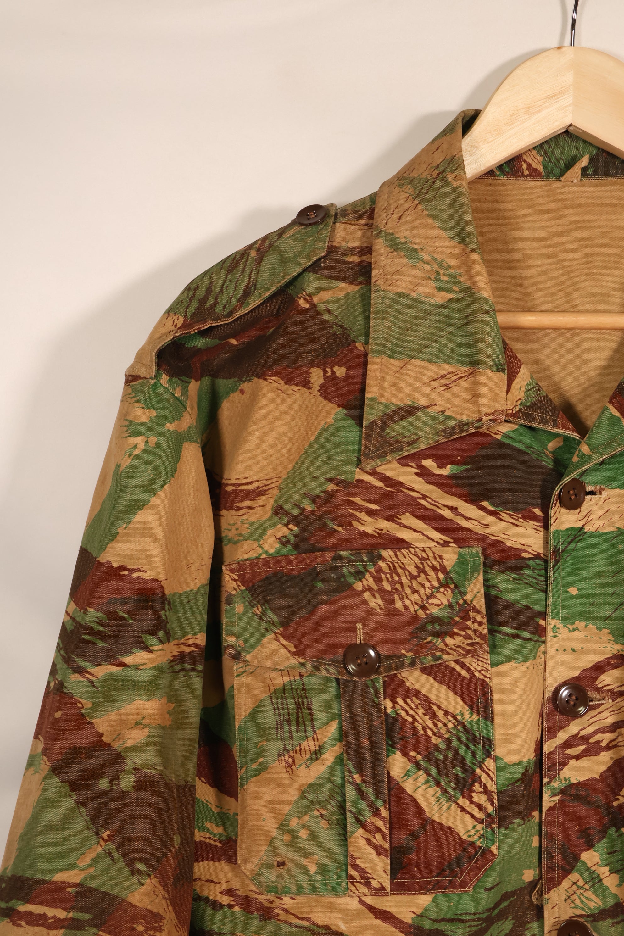 1950s, Indochina War, British Army Battle Dress-style, Lizard Camouflage, made from shelter half fabric, jacket, used
