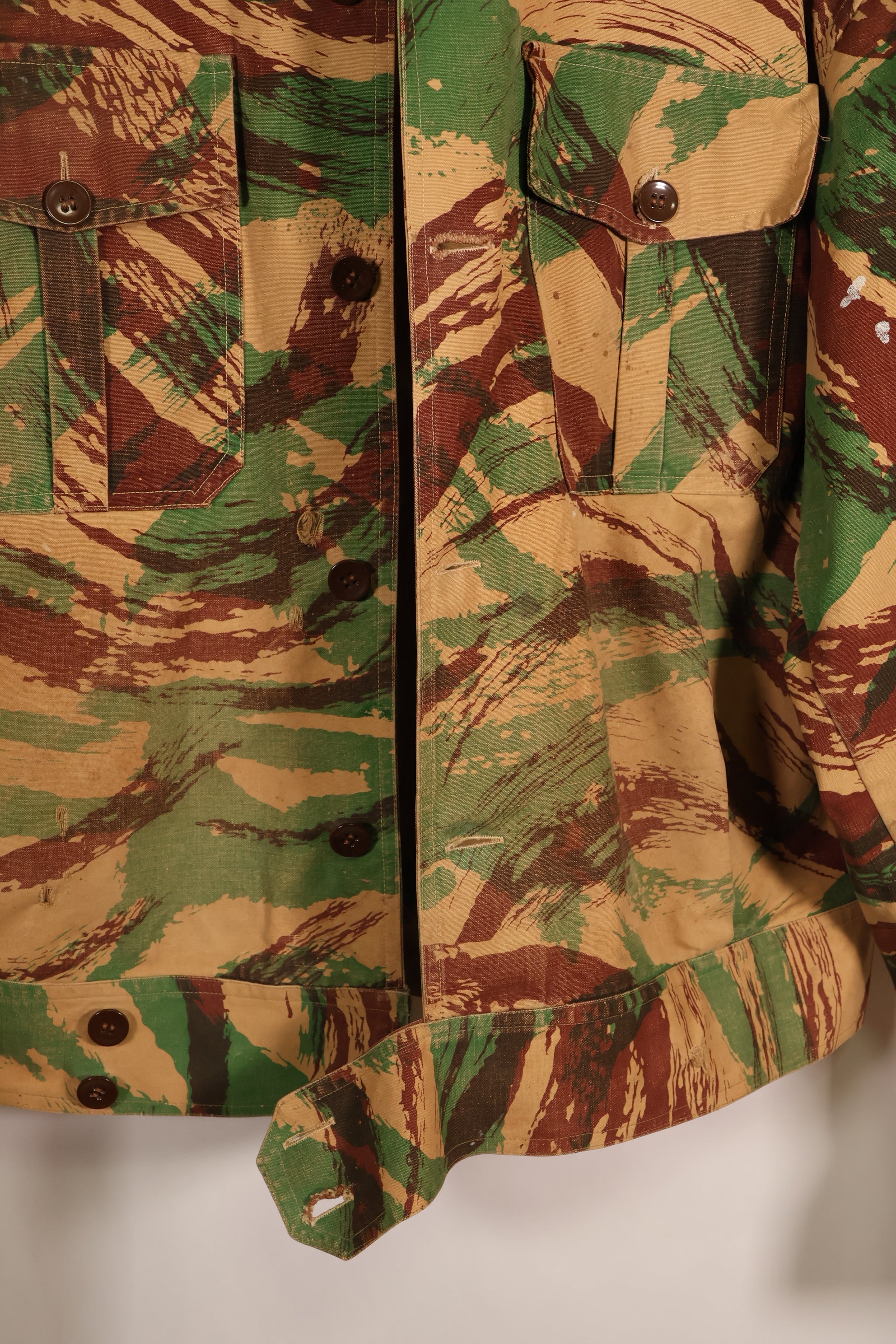 1950s, Indochina War, British Army Battle Dress-style, Lizard Camouflage, made from shelter half fabric, jacket, used