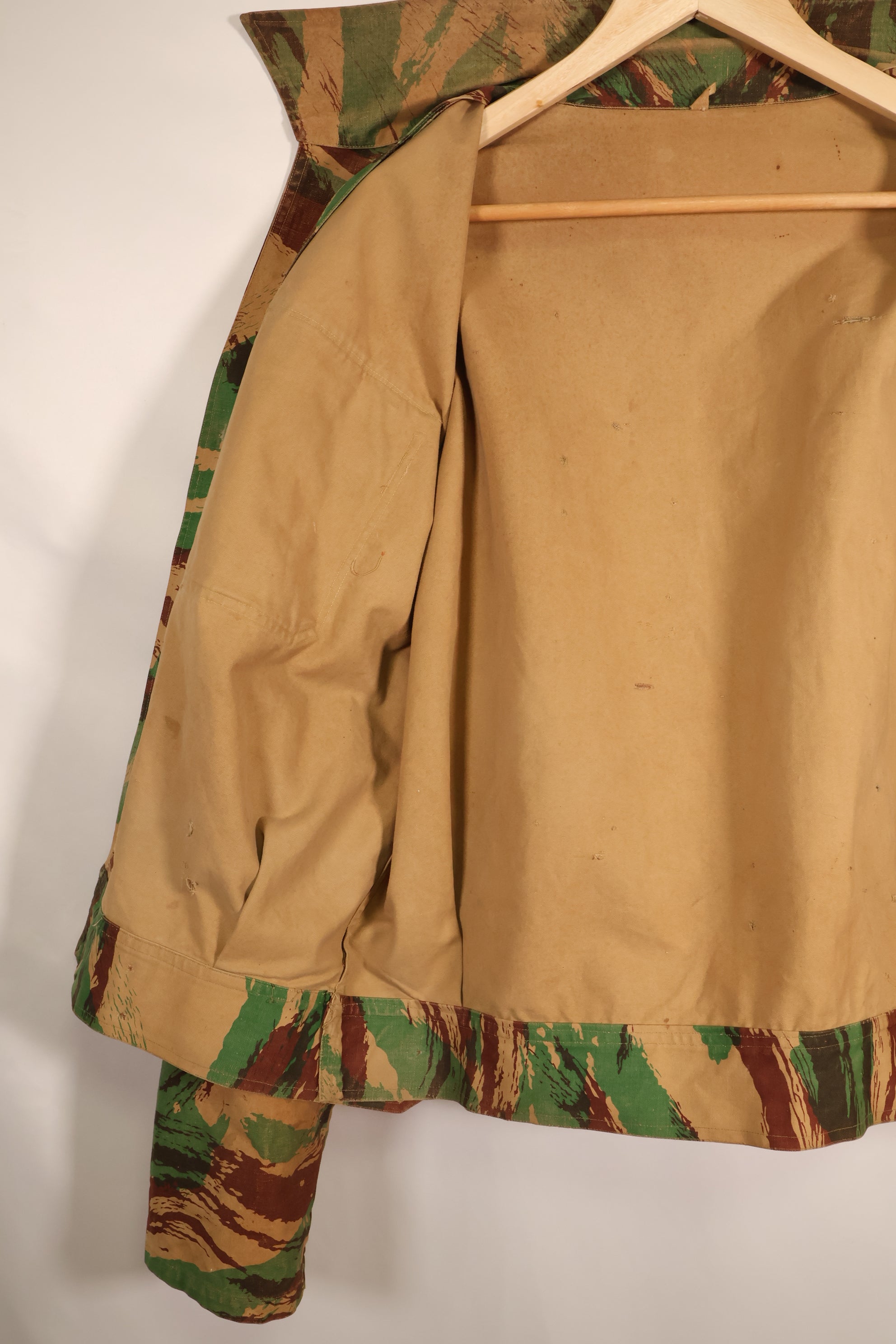 1950s, Indochina War, British Army Battle Dress-style, Lizard Camouflage, made from shelter half fabric, jacket, used