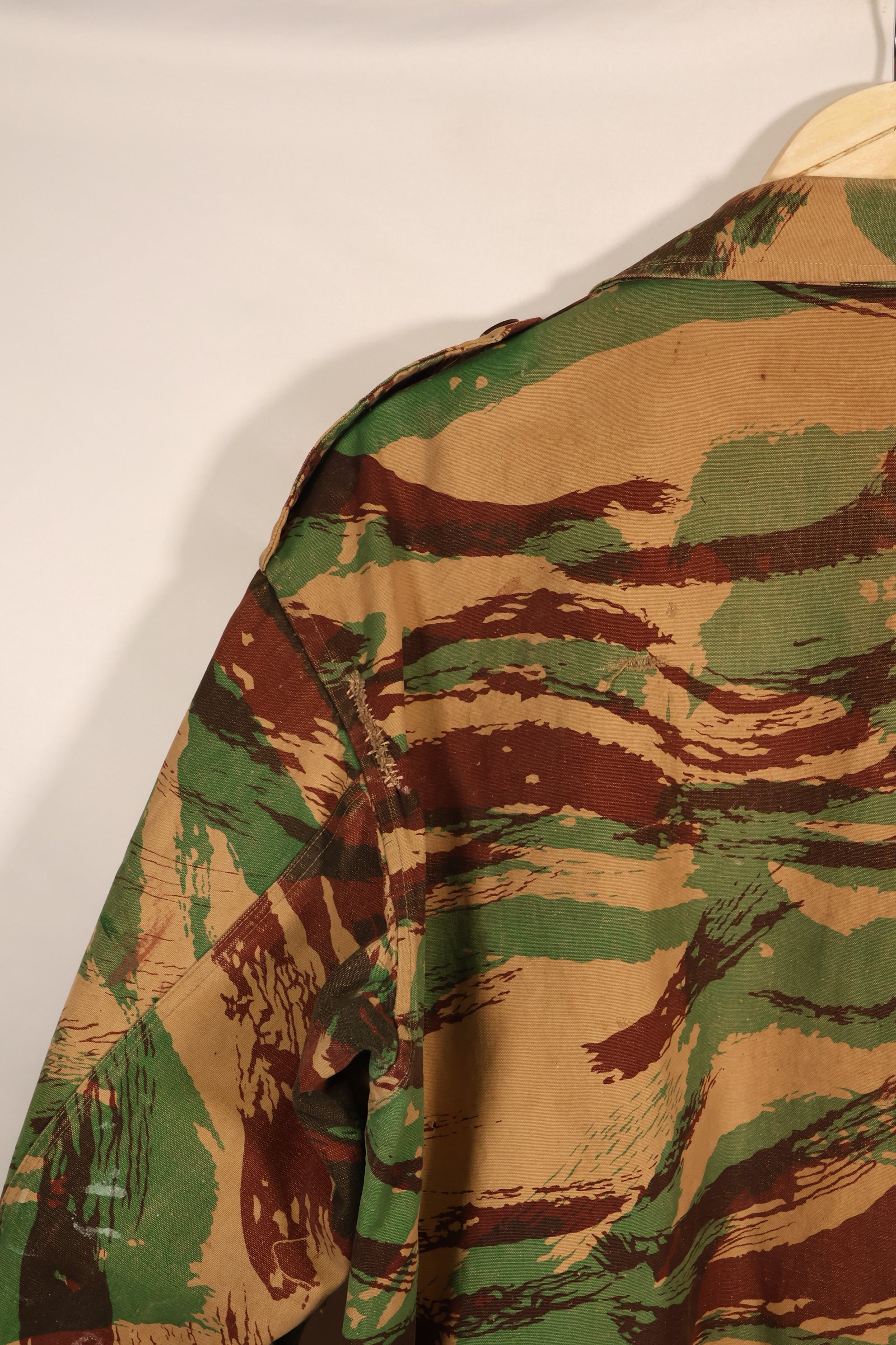 1950s, Indochina War, British Army Battle Dress-style, Lizard Camouflage, made from shelter half fabric, jacket, used