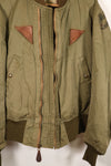 1940s, estimated age 38–40, U.S. Army Air Forces (USAAF) B-15A flight jacket, modified with shearling, used