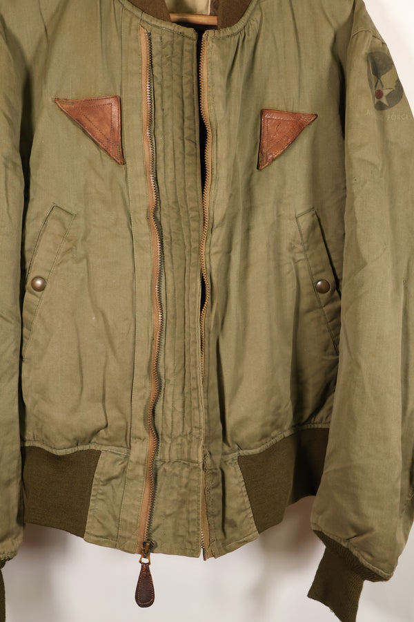 1940s, estimated age 38–40, U.S. Army Air Forces (USAAF) B-15A flight jacket, modified with shearling, used