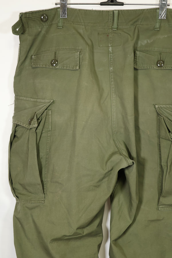 1964 Contract 1st Model Jungle Fatigue Pants, L-R, stained, repaired, used.