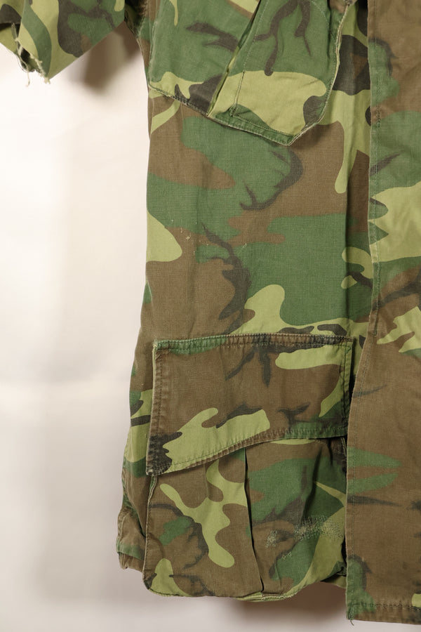 Estimated circa 1966–67; Estimated S-R; Early print; ERDL leaf camouflage; No rip; Fatigue jacket; Short sleeves; Used