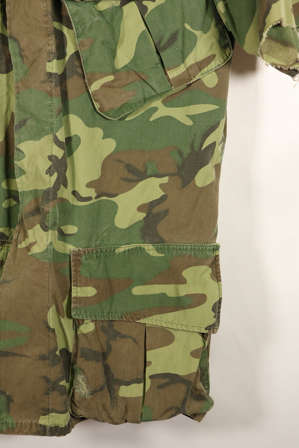 Estimated circa 1966–67; Estimated S-R; Early print; ERDL leaf camouflage; No rip; Fatigue jacket; Short sleeves; Used