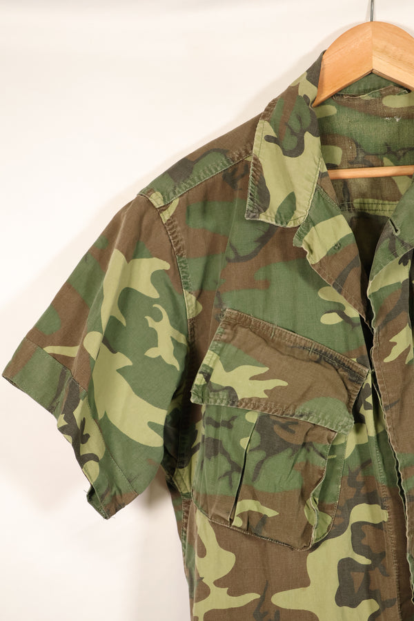 推定1966~67年契約　推定 S-L　初期プリント　ノンリップ　ERDL リーフ迷彩ジャケット　半袖　中古品