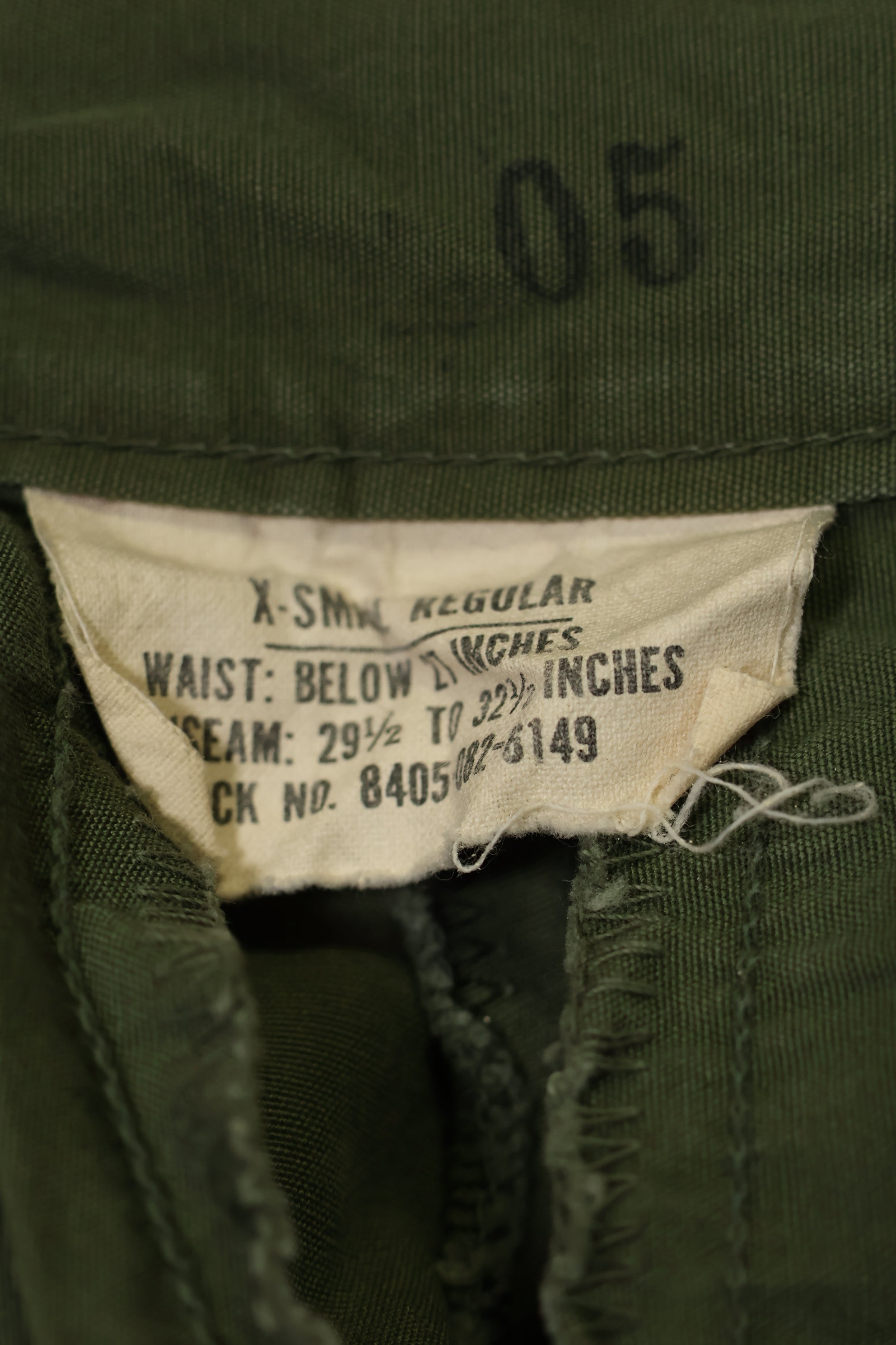 Estimated 1967 Contract 3rd Model Non Ripstop Jungle Fatigue Pants X-S-R Used