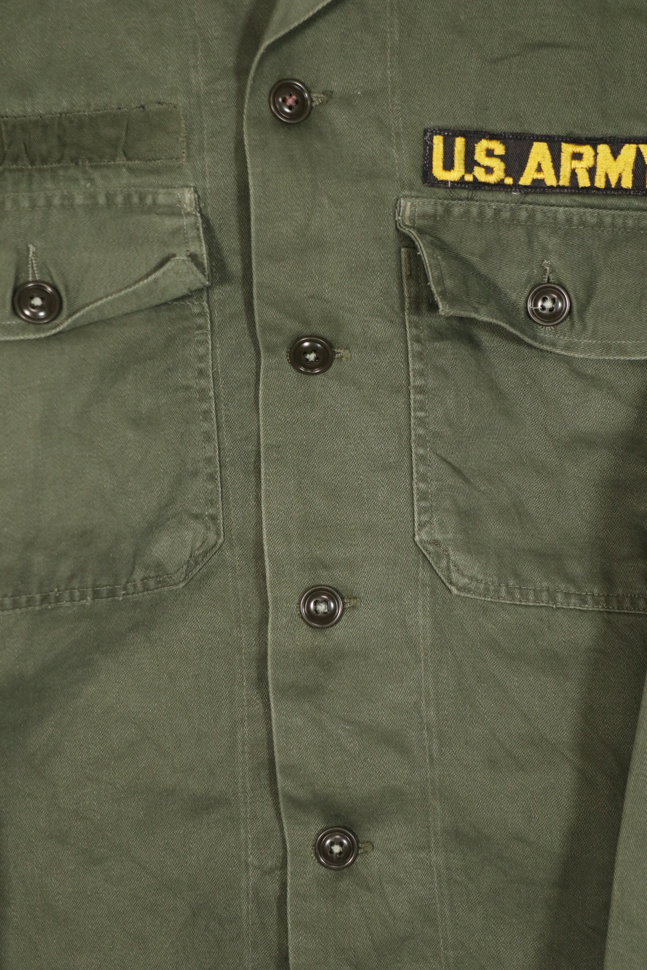 Real U.S. Army OG-107 Utility Shirt with insignia, retrofitted, used.